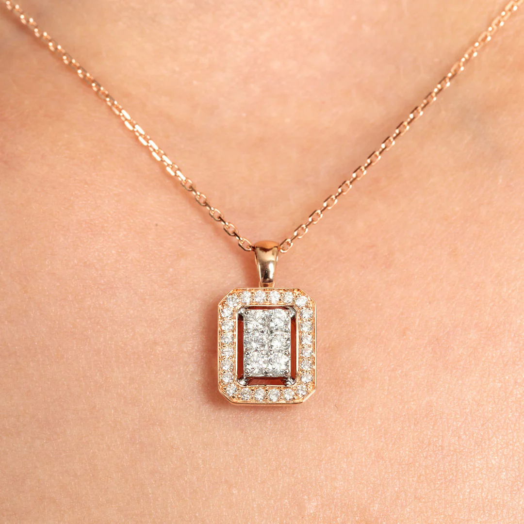 Barq Octagon Rose Gold Diamond Small Necklace - Image 3