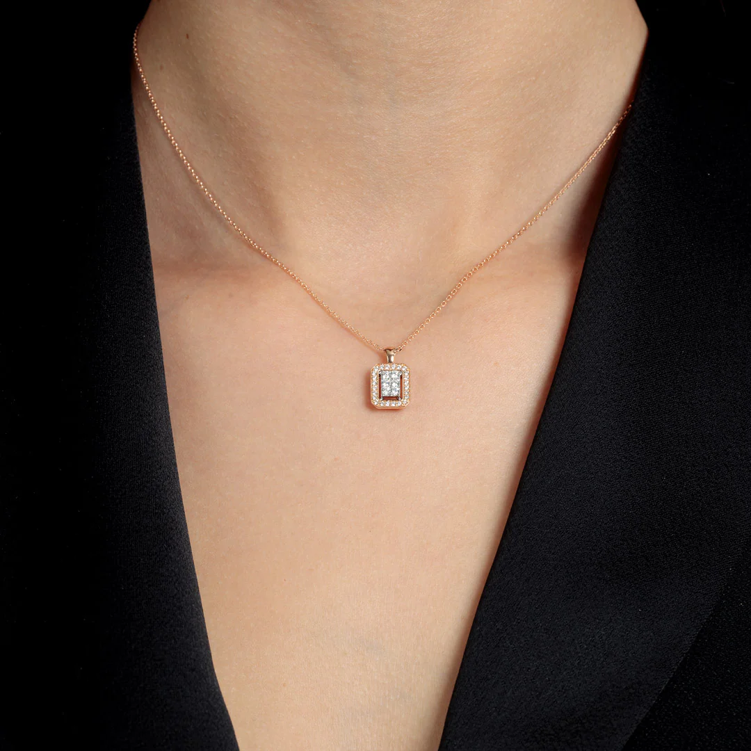 Barq Octagon Rose Gold Diamond Small Necklace - Image 4