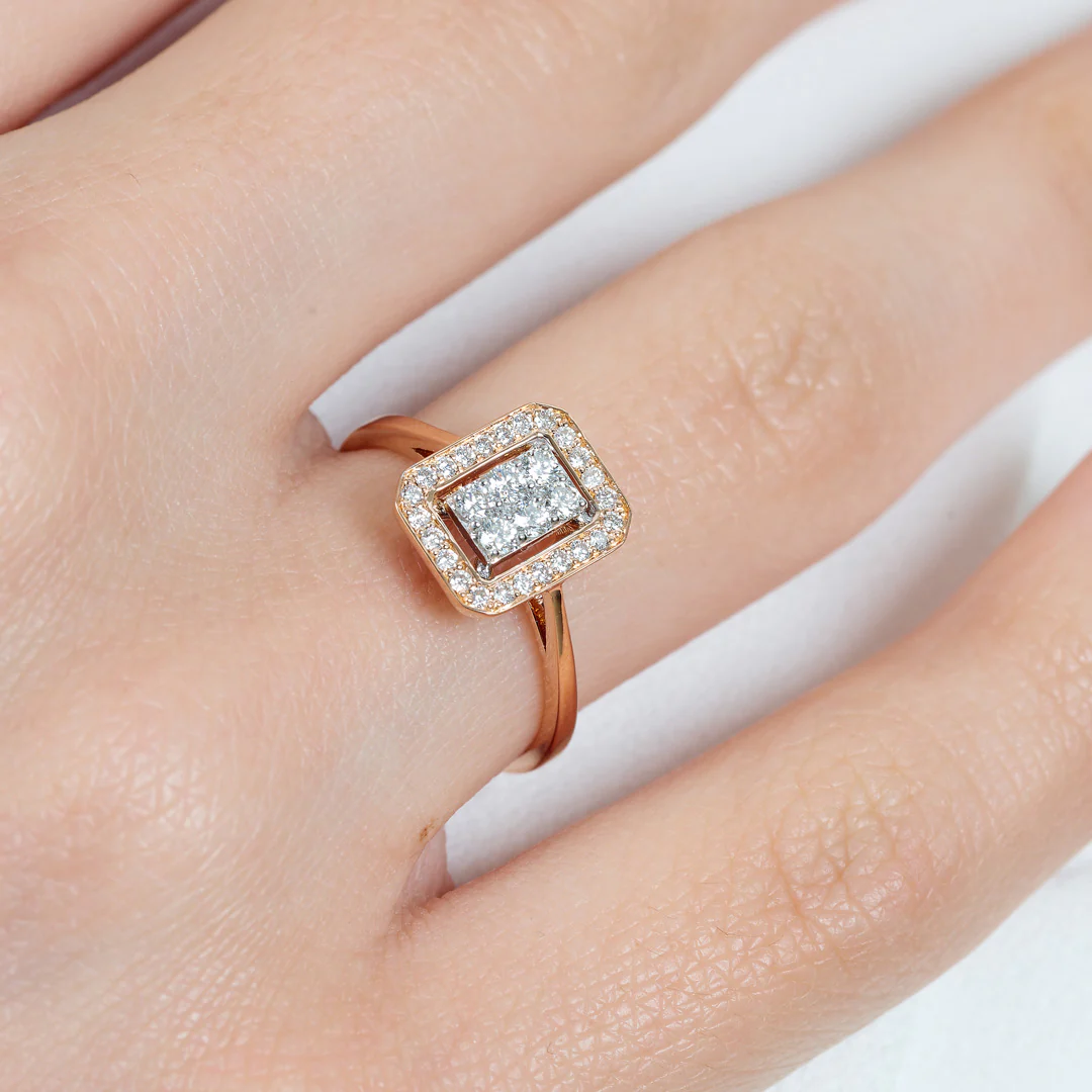 Barq Octagon Rose Gold Diamond Small Ring - Image 3
