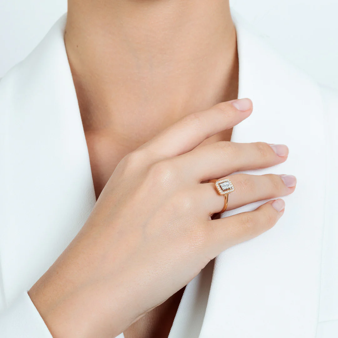 Barq Octagon Rose Gold Diamond Small Ring - Image 4