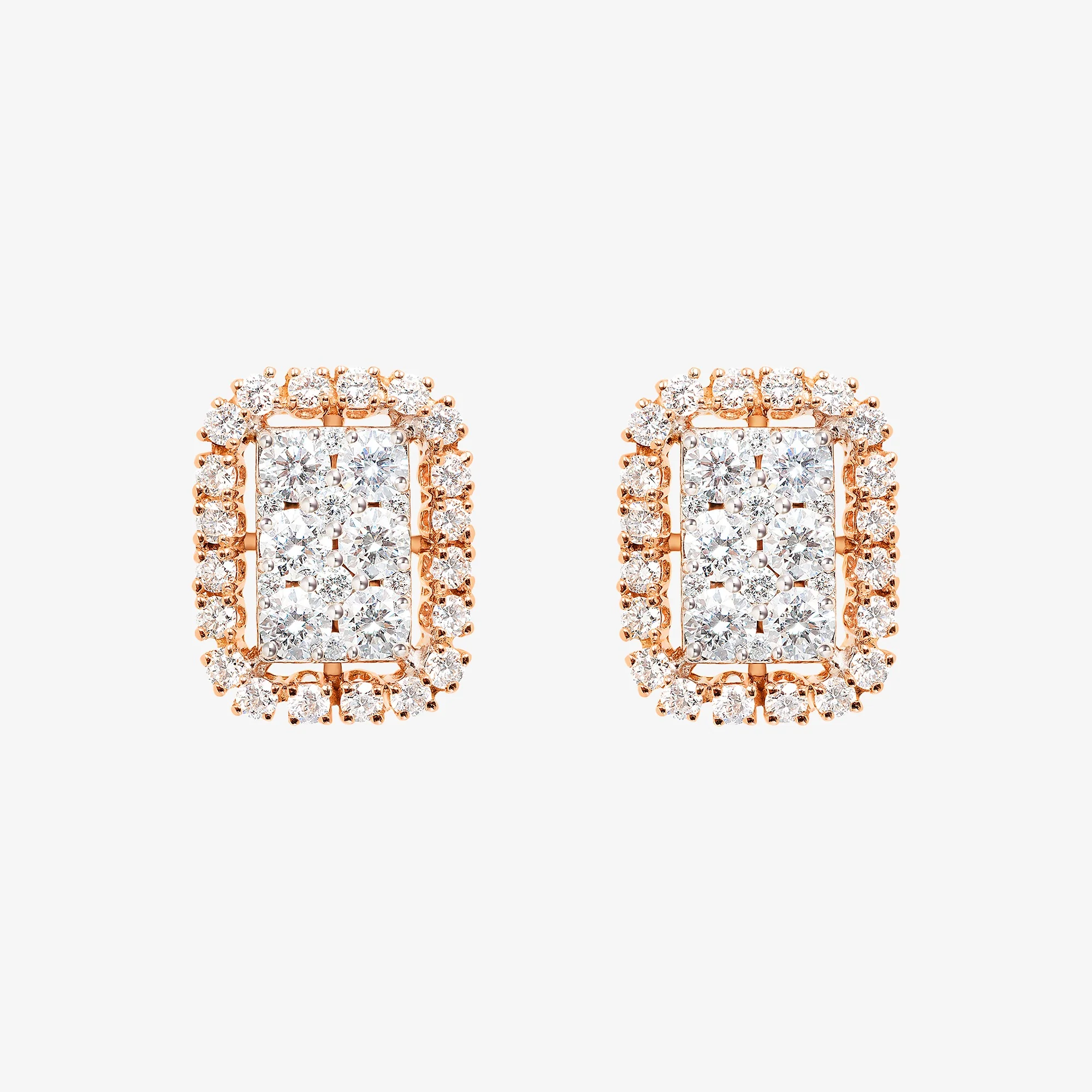 Barq Octagon Rose White Gold Diamond Earring - Image 2