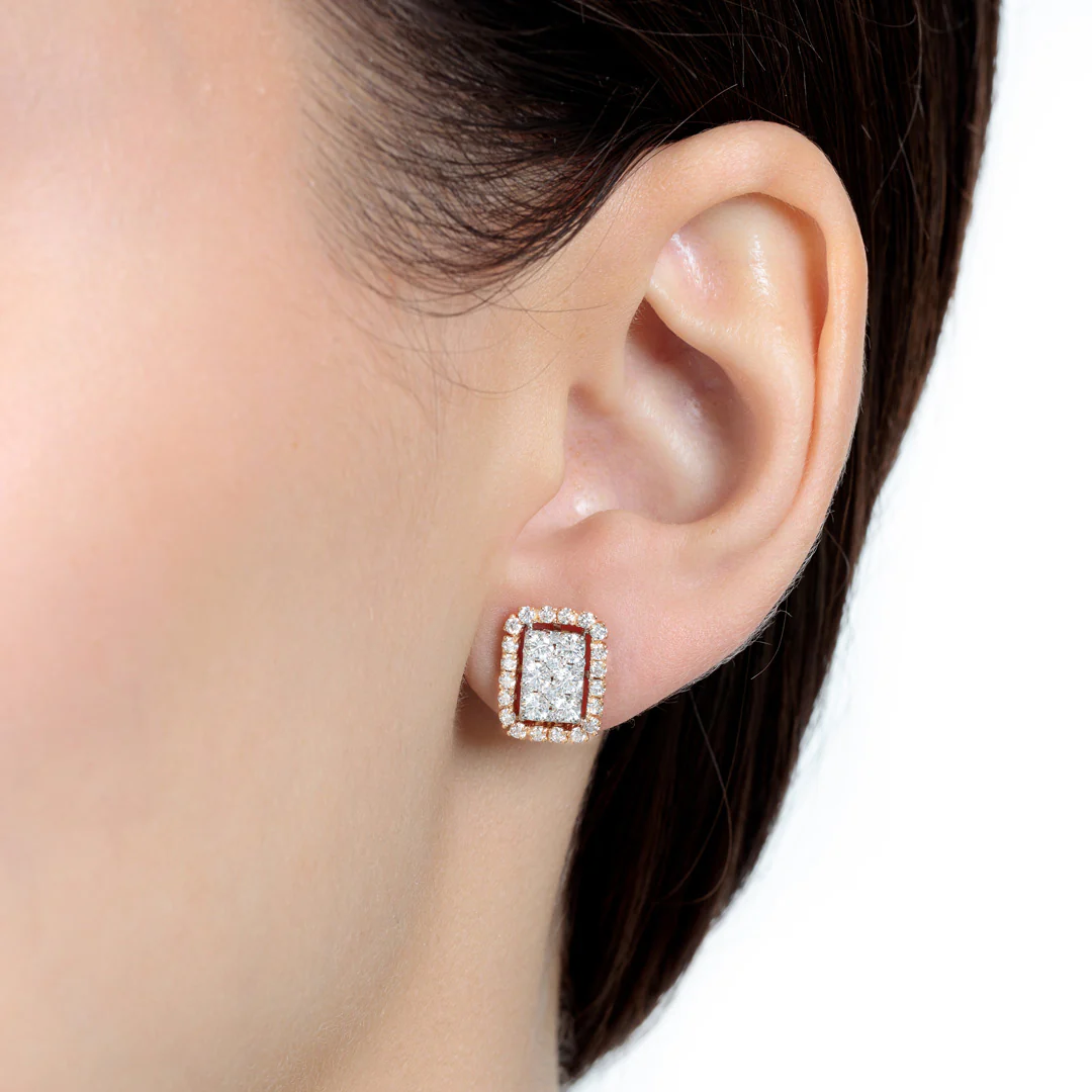 Barq Octagon Rose White Gold Diamond Earring - Image 3