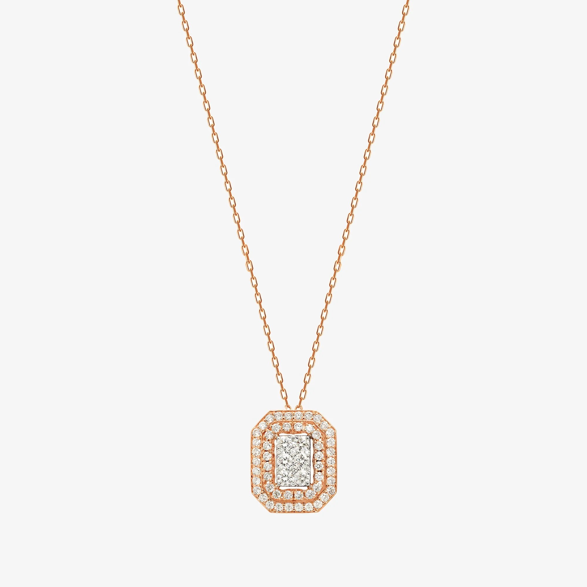 Barq Octagon Rose White Gold Diamond Necklace