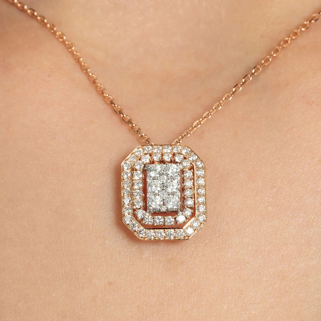 Barq Octagon Rose White Gold Diamond Necklace - Image 3