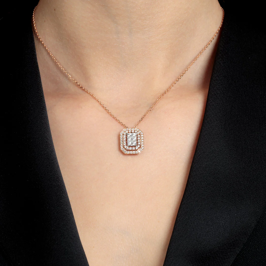 Barq Octagon Rose White Gold Diamond Necklace - Image 4