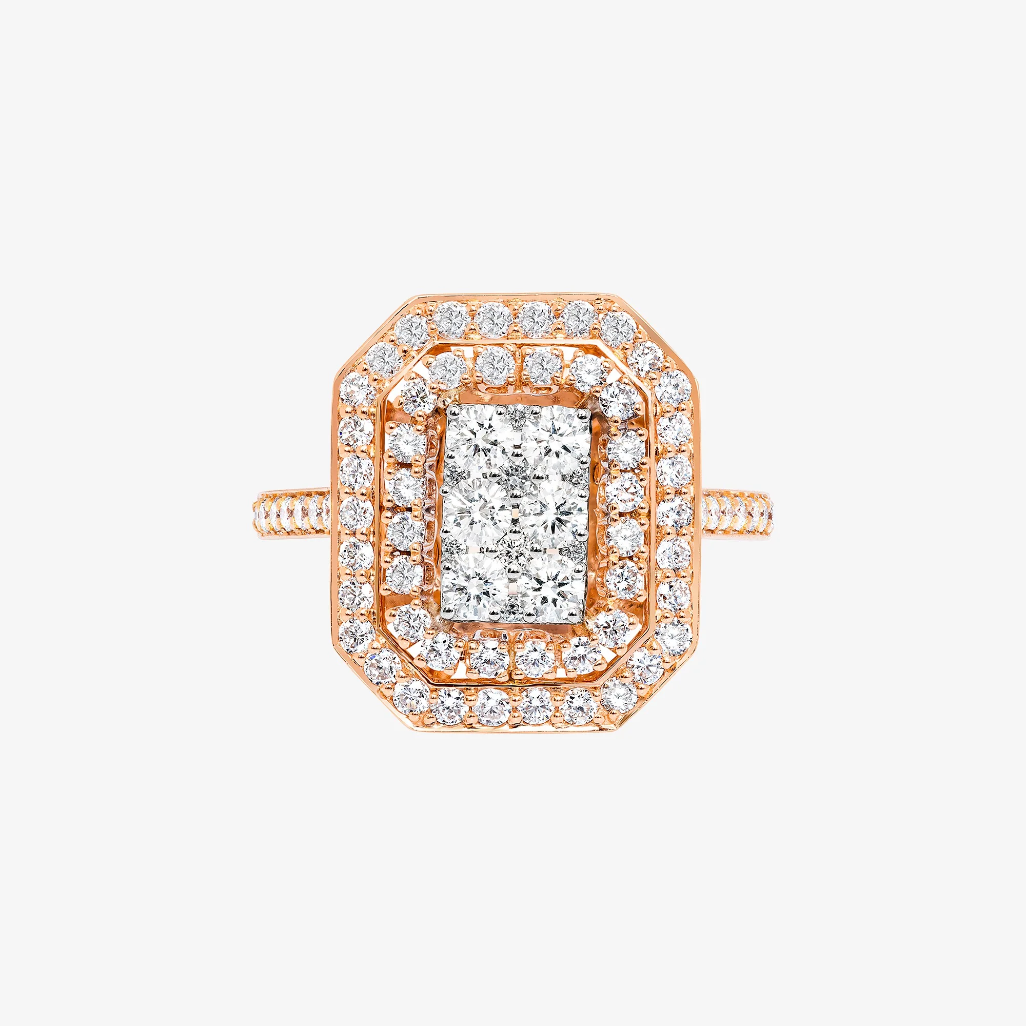 Barq Octagon Rose White Gold Diamond Ring - Image 2