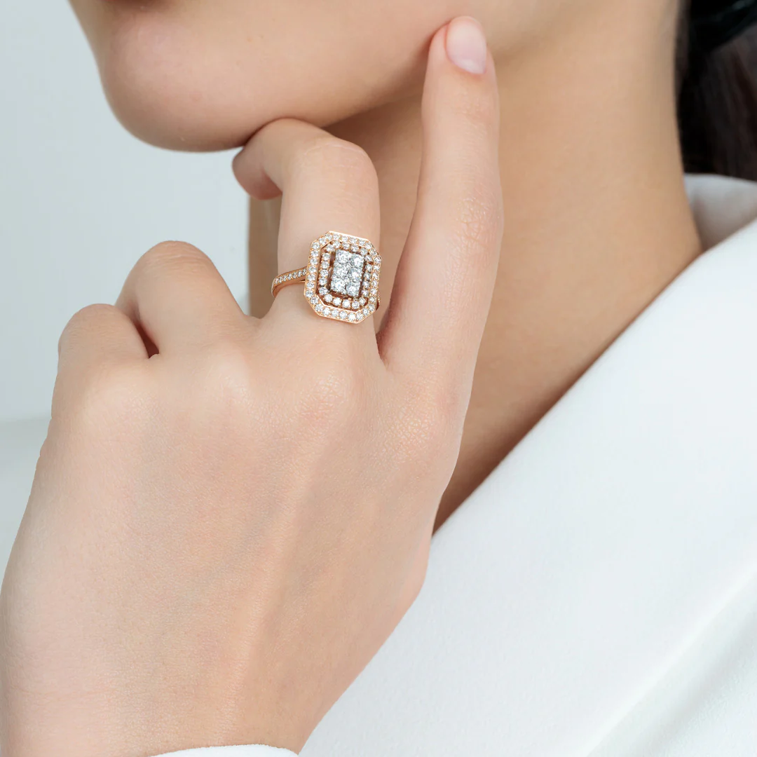 Barq Octagon Rose White Gold Diamond Ring - Image 3
