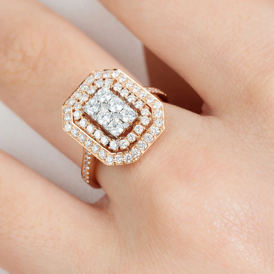 Barq Octagon Rose White Gold Diamond Ring - Image 4