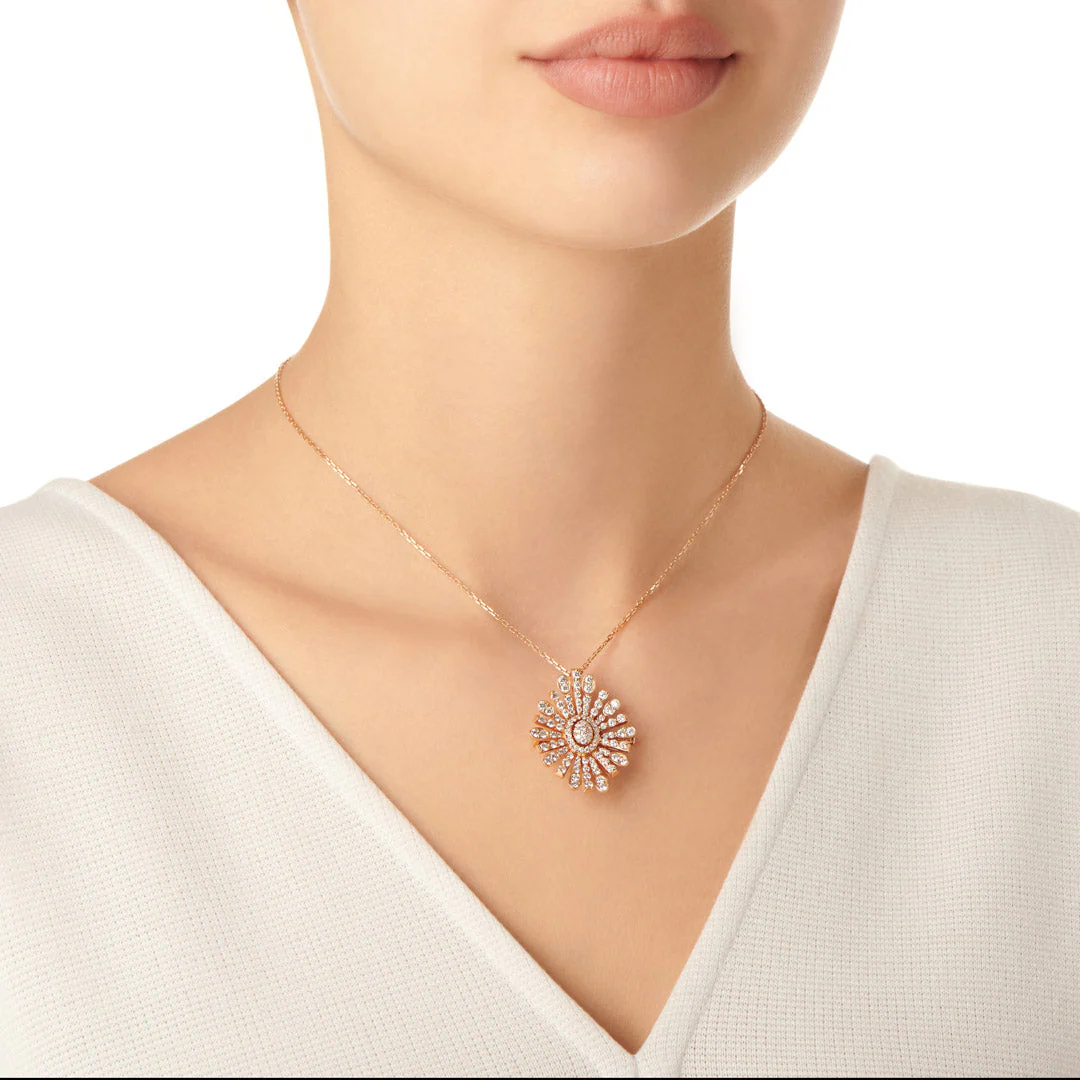Barq Oval Rose Gold Diamond Brooch Necklace - Image 3