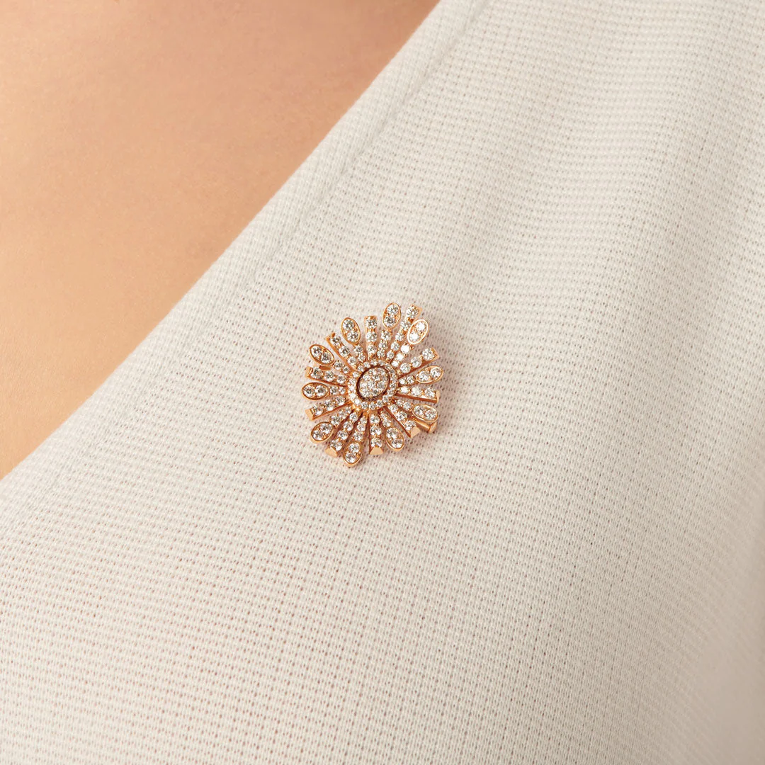 Barq Oval Rose Gold Diamond Brooch Necklace - Image 4