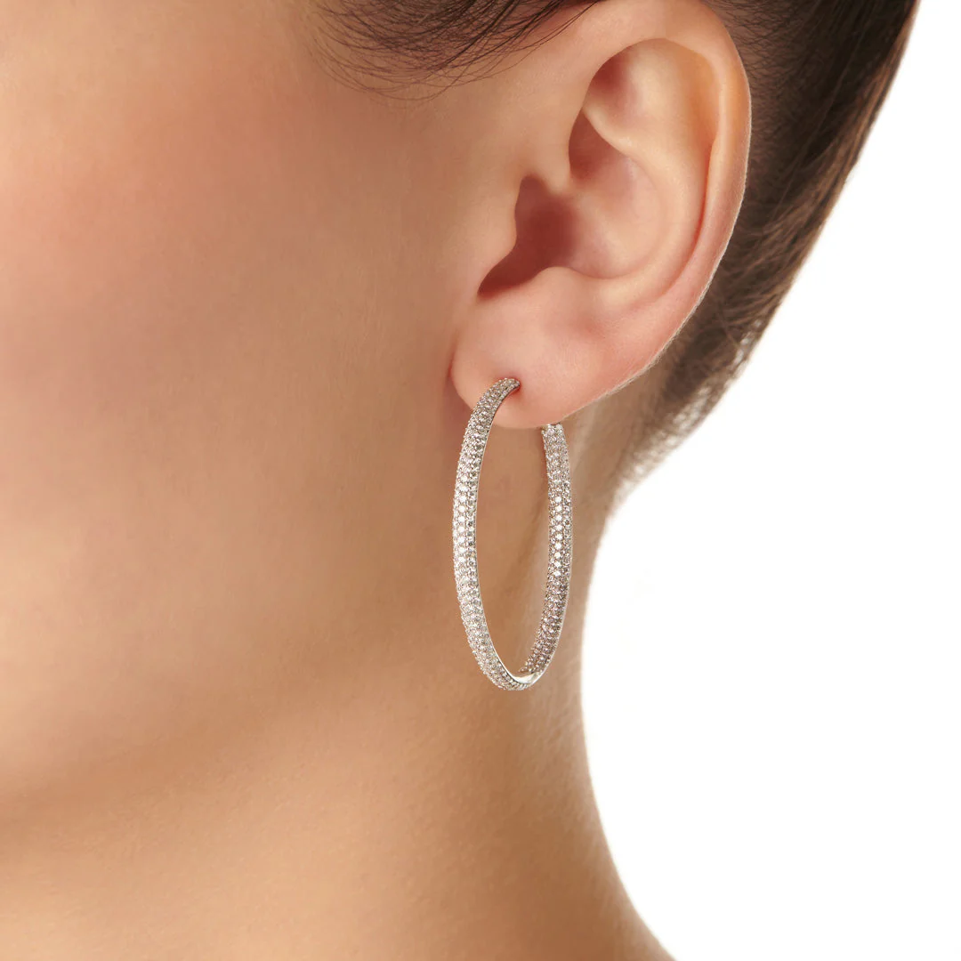 Barq White Gold Diamond Large Hoop Earring - Image 3