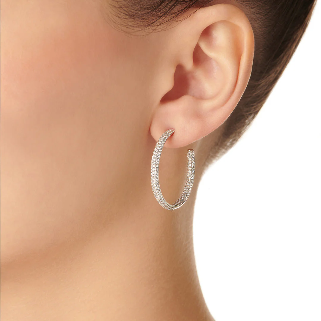Barq White Gold Diamond Medium Hoop Earring - Image 3
