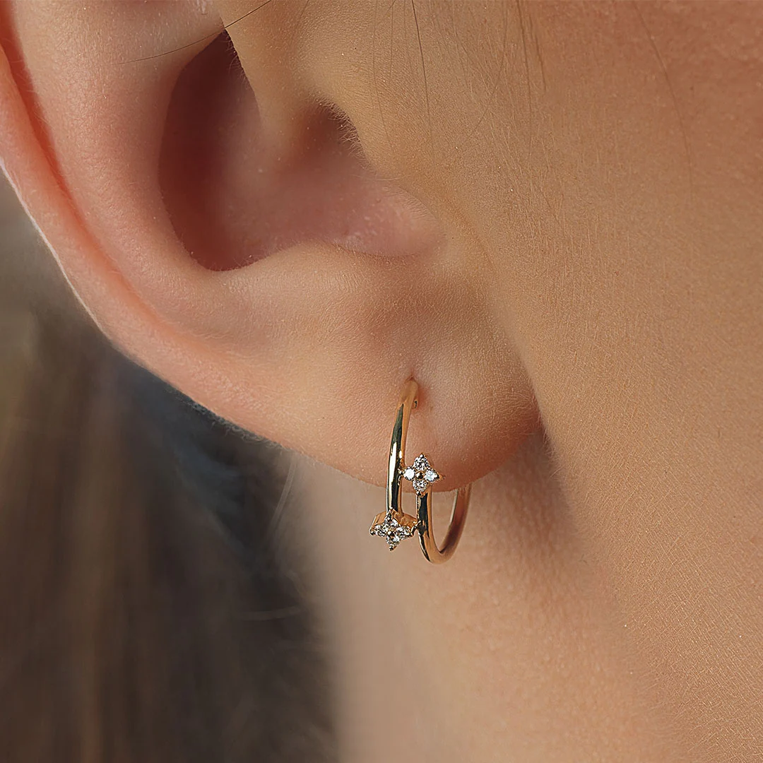 Barq  Yellow Gold and Diamond Earrings - Image 2
