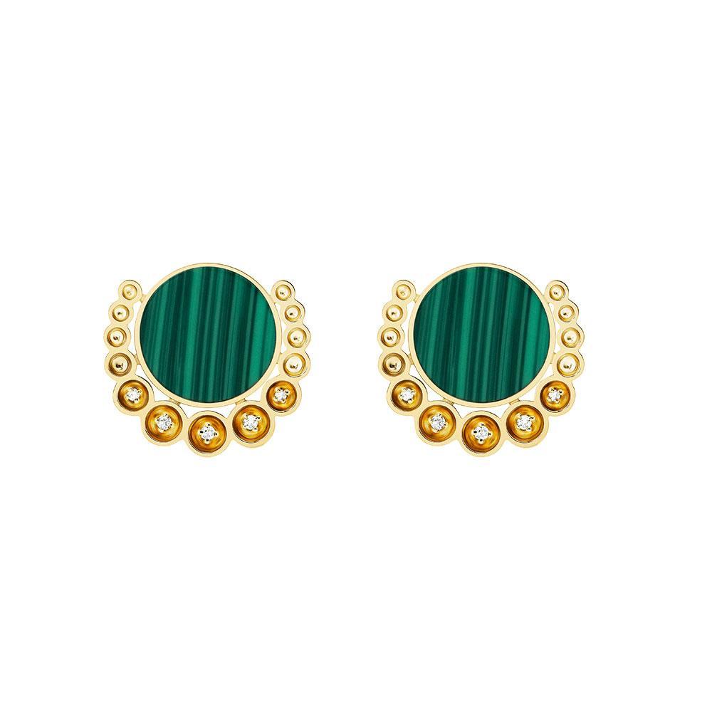 Bint Al Matar Yellow Gold Malachite Earrings