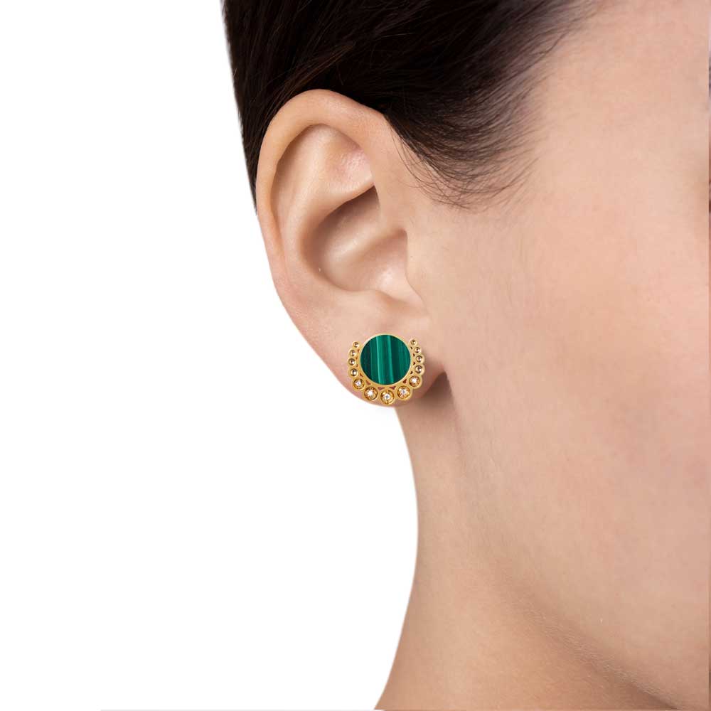 Bint Al Matar Yellow Gold Malachite Earrings - Image 2