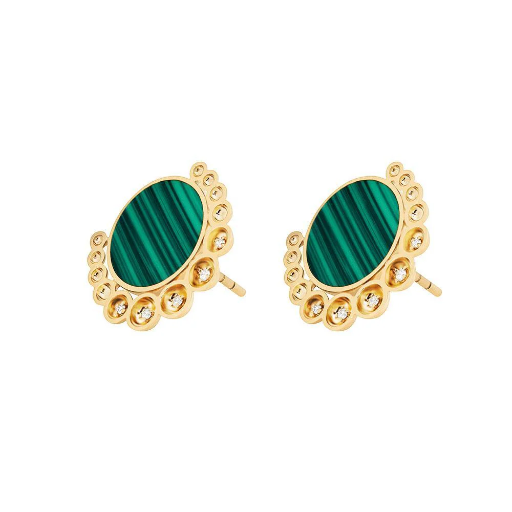 Bint Al Matar Yellow Gold Malachite Earrings - Image 3