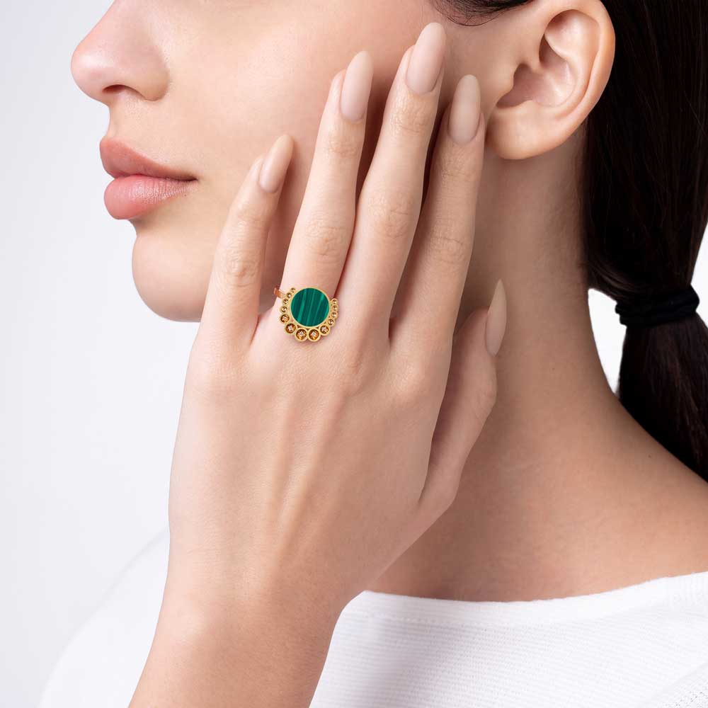 Bint Al Matar Yellow Gold Malachite Ring - Image 2