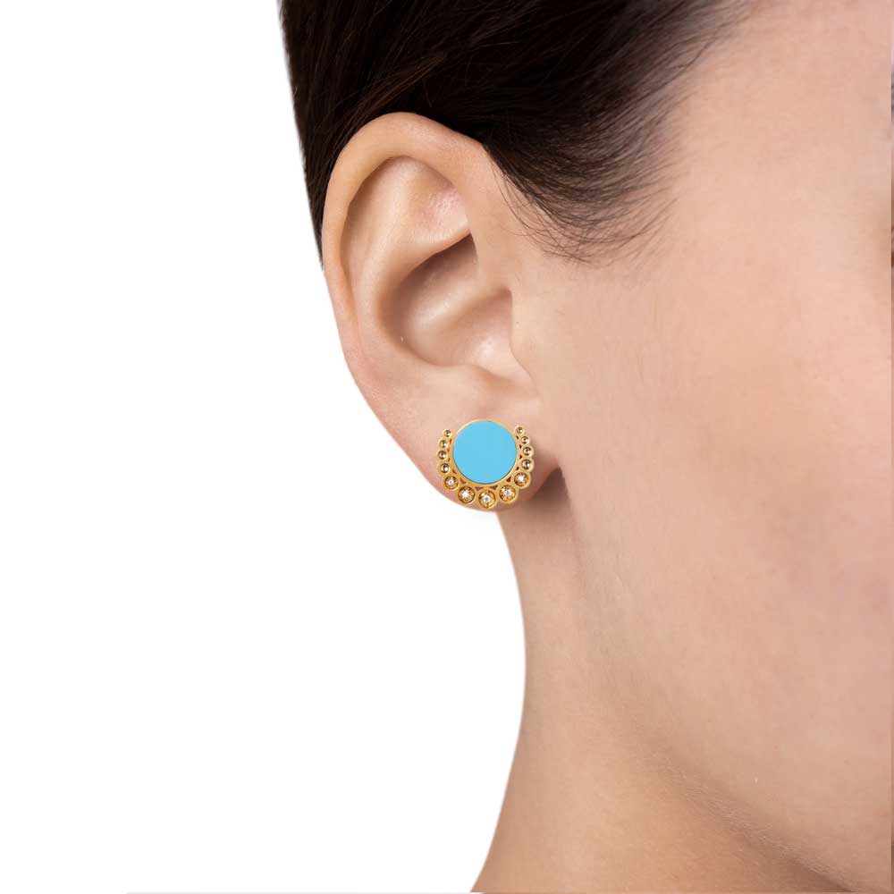 Bint Al Matar Yellow Gold Turquoise Earrings - Image 2