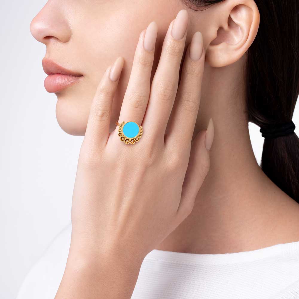 Bint Al Matar Yellow Gold Turquoise Ring - Image 2