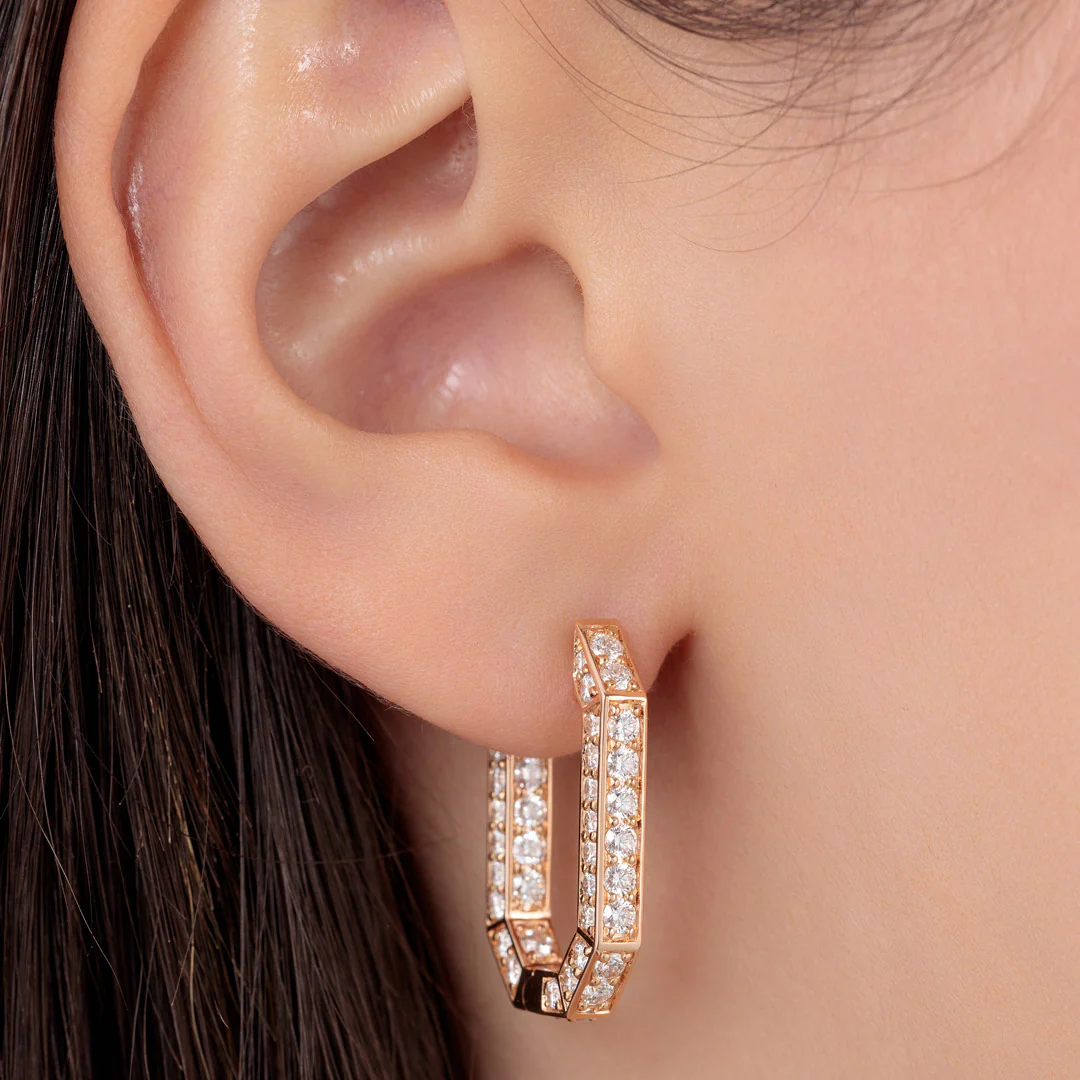 Classic Birwaz Rose Gold Diamond Hoop Earrings - Image 4