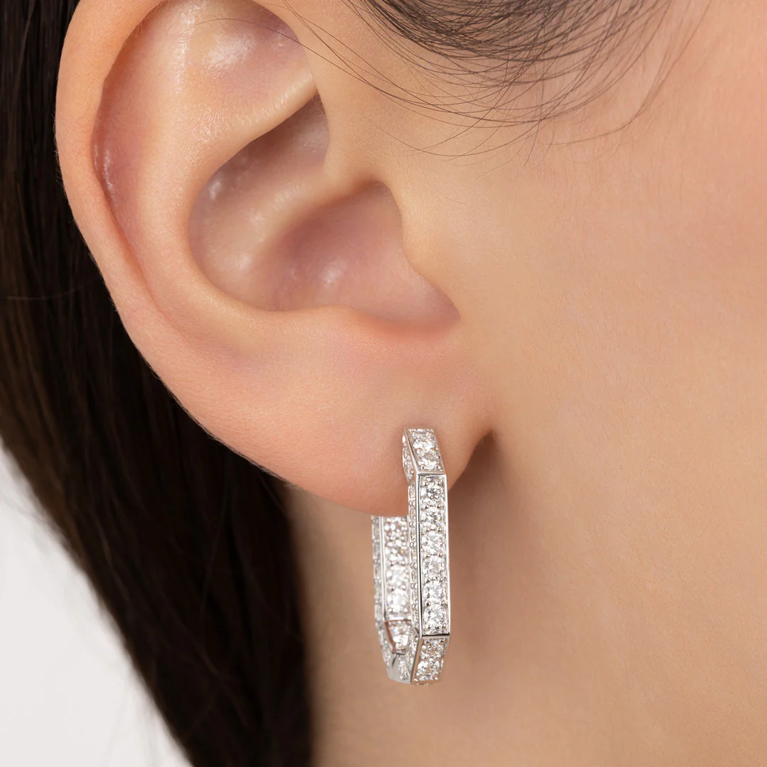 Classic Birwaz White Gold Diamond Hoop Earrings - Image 4