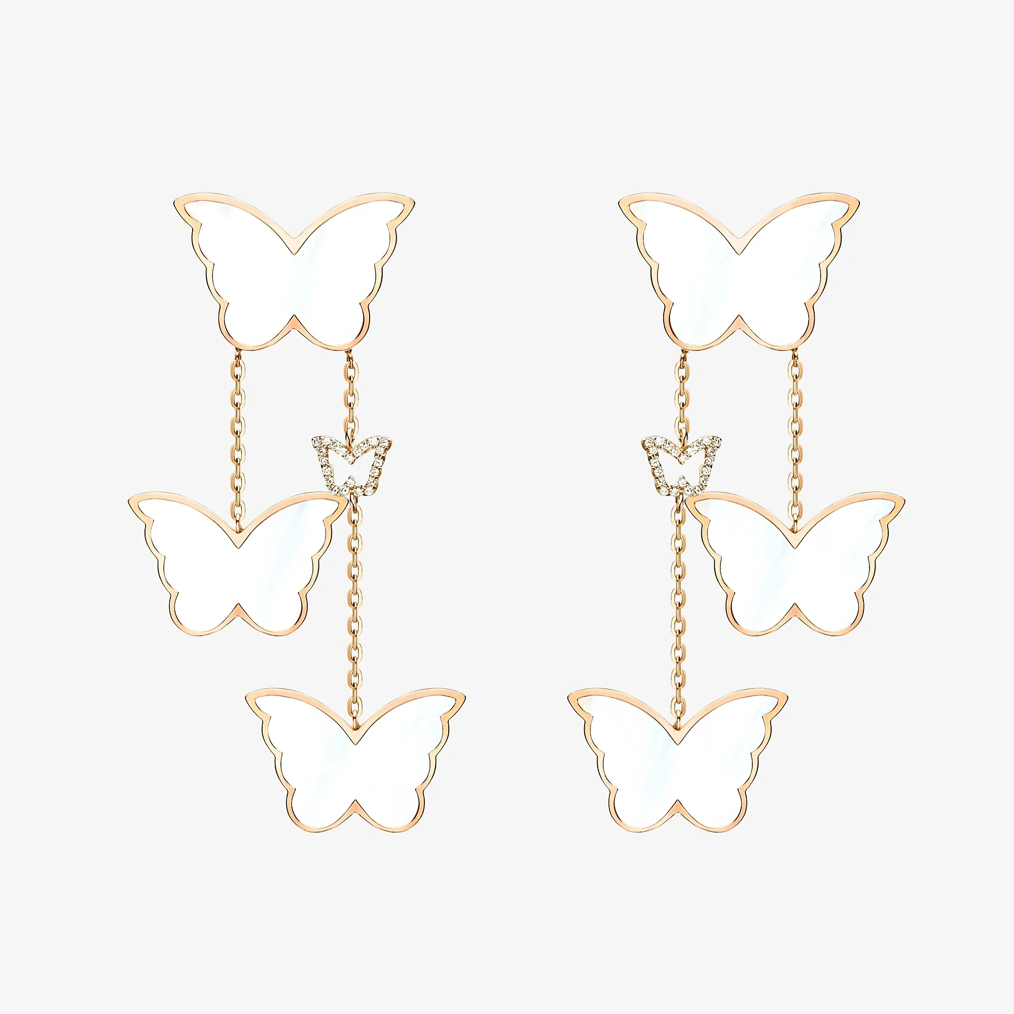 Classic Butterfly Rose Gold Mother of Pearl Dangling Earrings