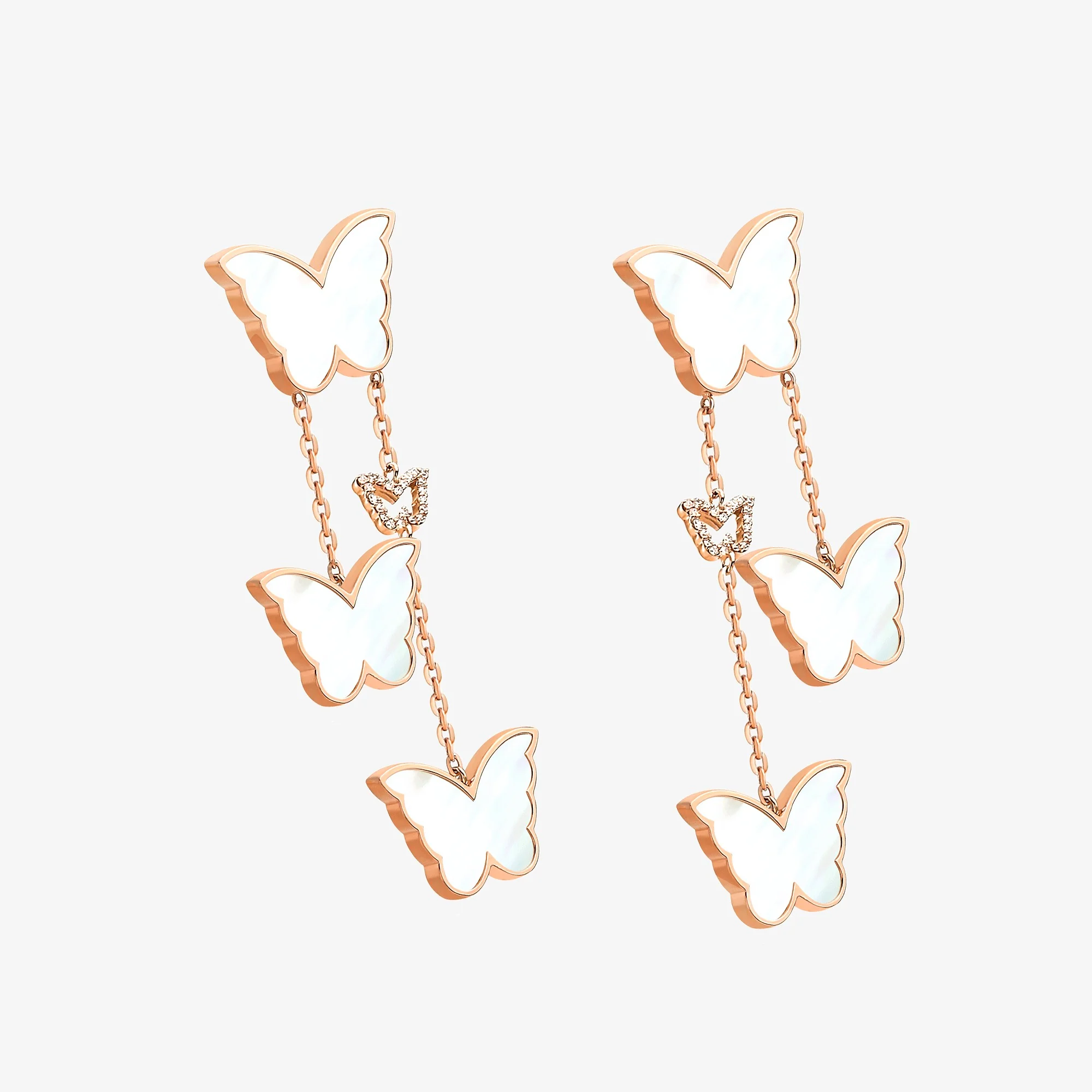 Classic Butterfly Rose Gold Mother of Pearl Dangling Earrings - Image 3