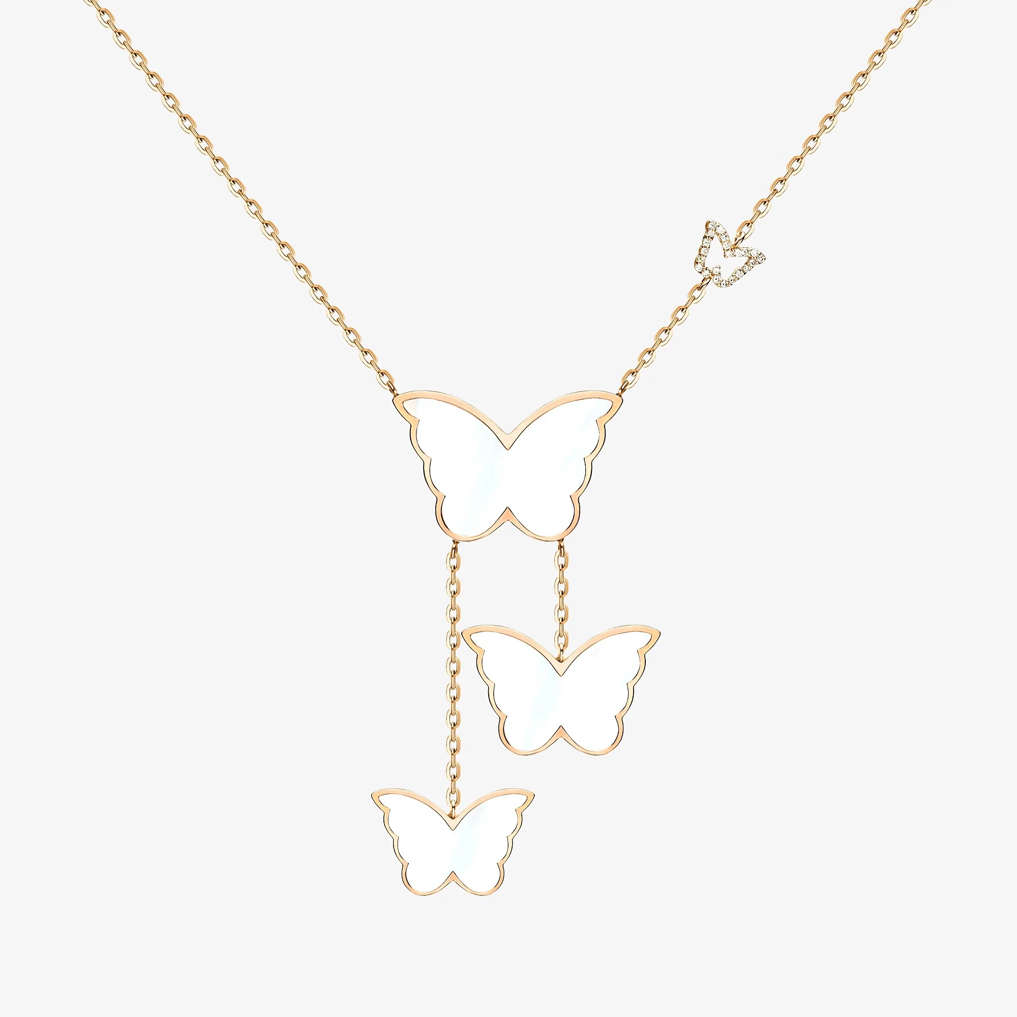 Classic Butterfly Rose Gold Mother of Pearl Dangling Necklace