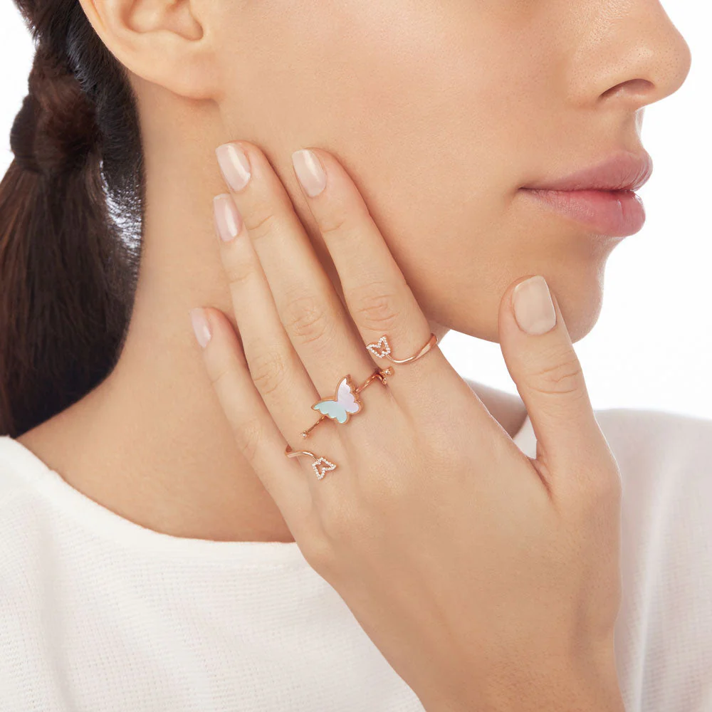 Classic Butterfly Rose Gold Mother of Pearl Expandable Ring - Image 2