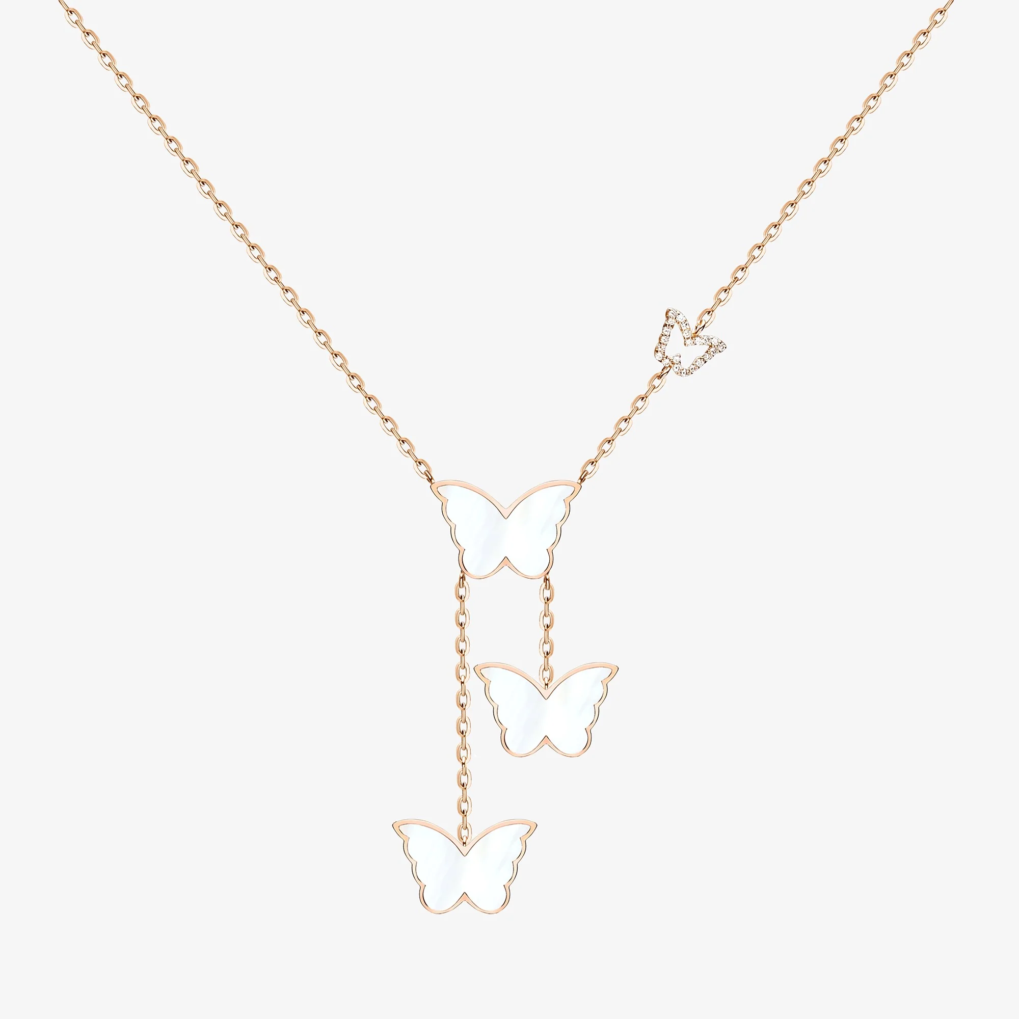 Classic Butterfly Rose Gold Mother of Pearl Kids Dangling Necklace