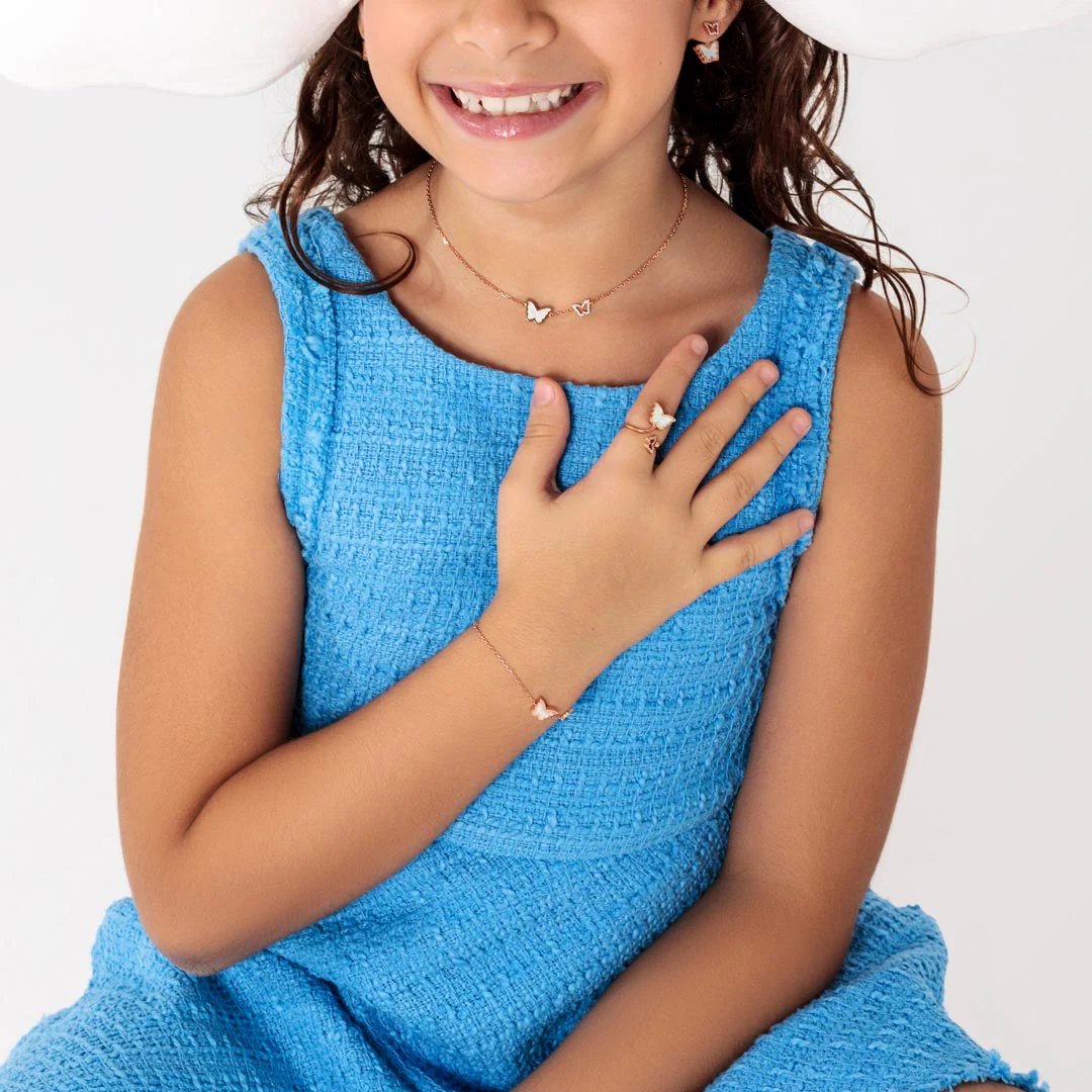 Classic Butterfly Rose Gold Mother of Pearl Kids Ring - Image 2