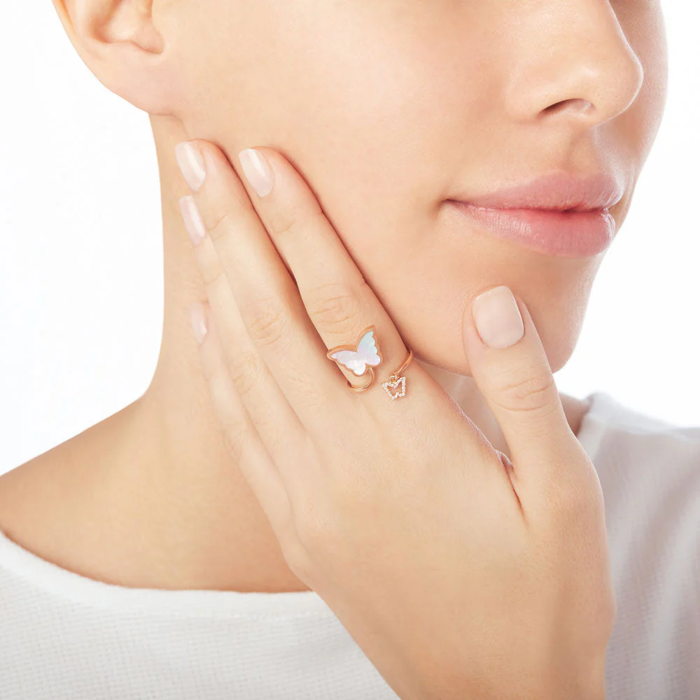 Classic Butterfly Rose Gold Mother of Pearl Ring - Image 2