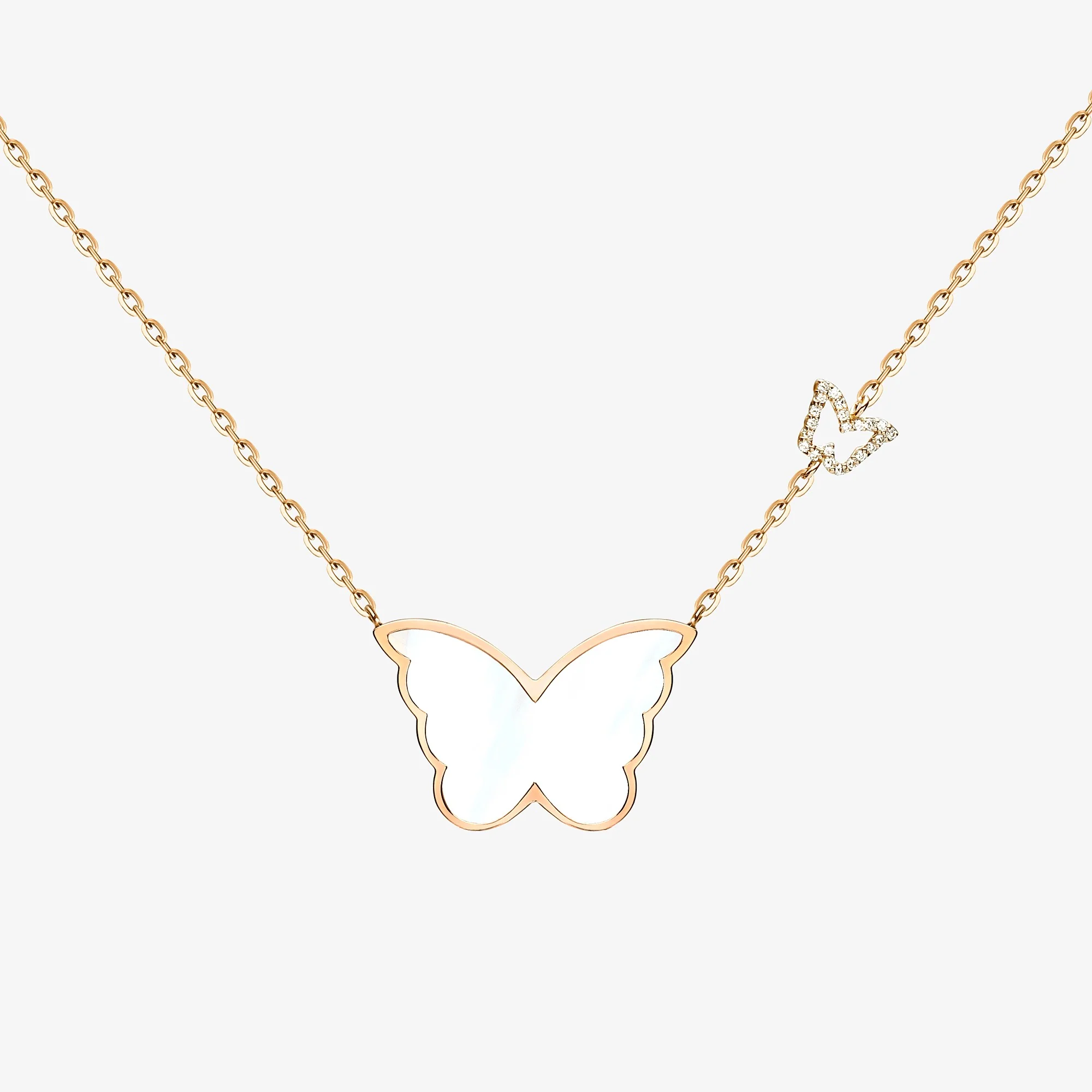 Classic Butterfly Rose Gold Mother of Pearl Single Necklace