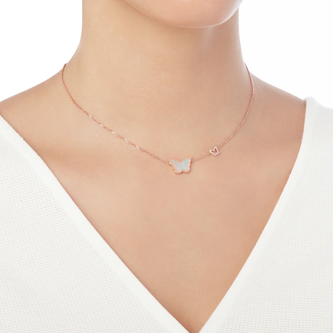 Classic Butterfly Rose Gold Mother of Pearl Single Necklace - Image 2