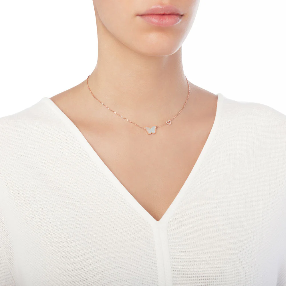 Classic Butterfly Rose Gold Mother of Pearl Single Necklace - Image 3