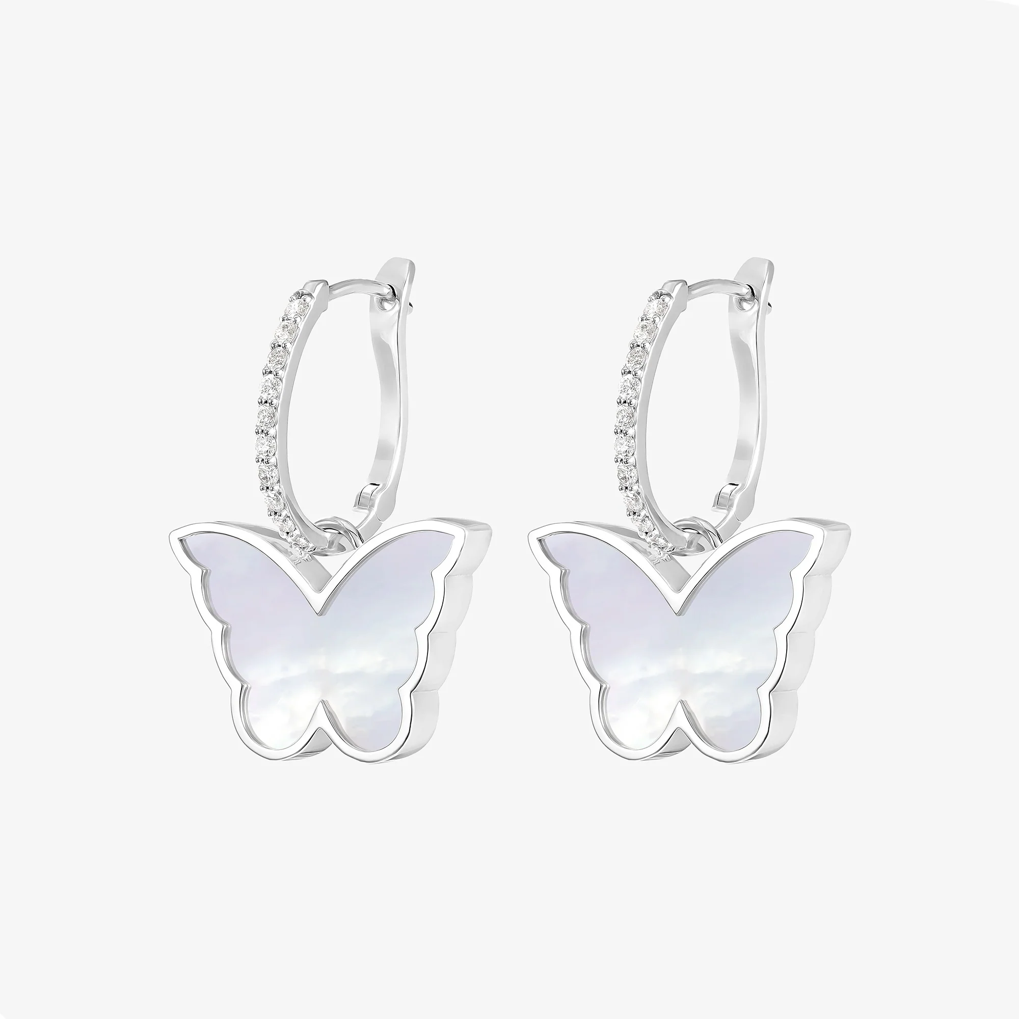 Classic Butterfly White Gold Diamond Reversible Large Earring - Image 2