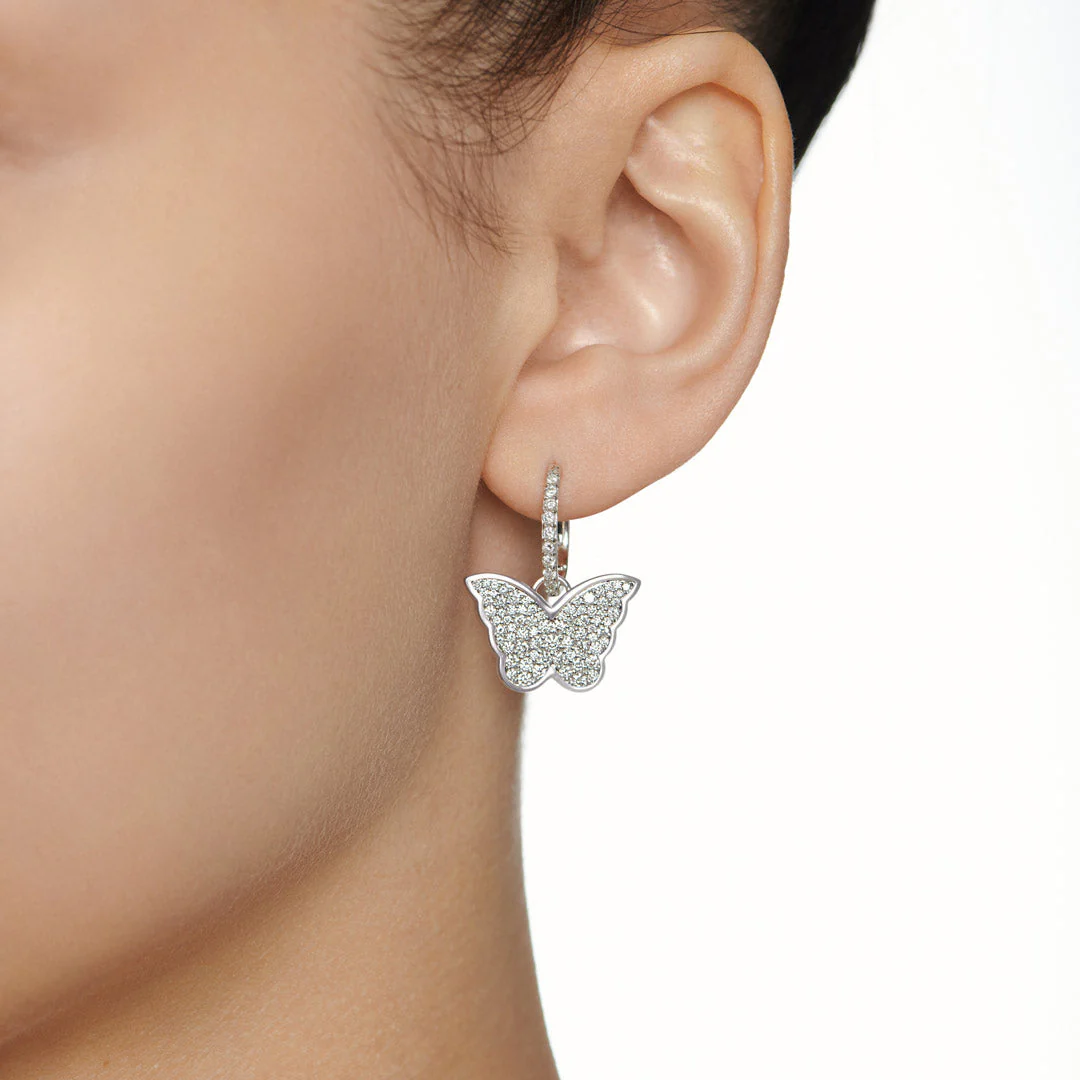 Classic Butterfly White Gold Diamond Reversible Large Earring - Image 5