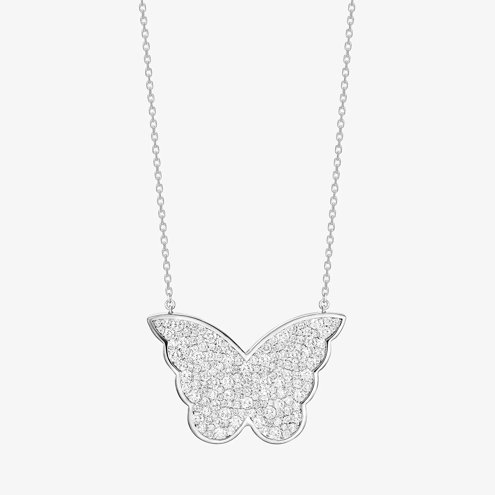 Classic Butterfly White Gold Diamond Reversible Large Necklace