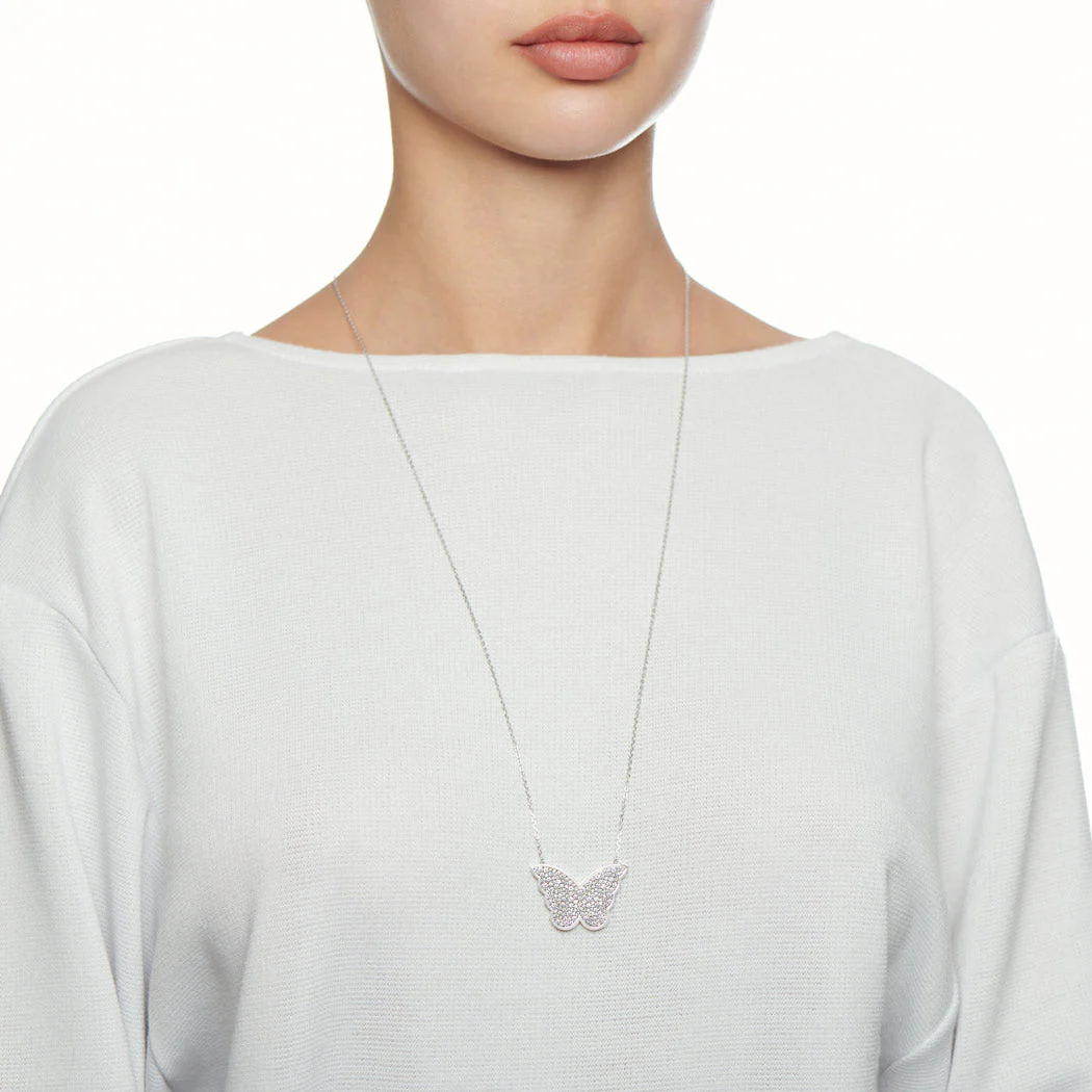 Classic Butterfly White Gold Diamond Reversible Large Necklace - Image 5