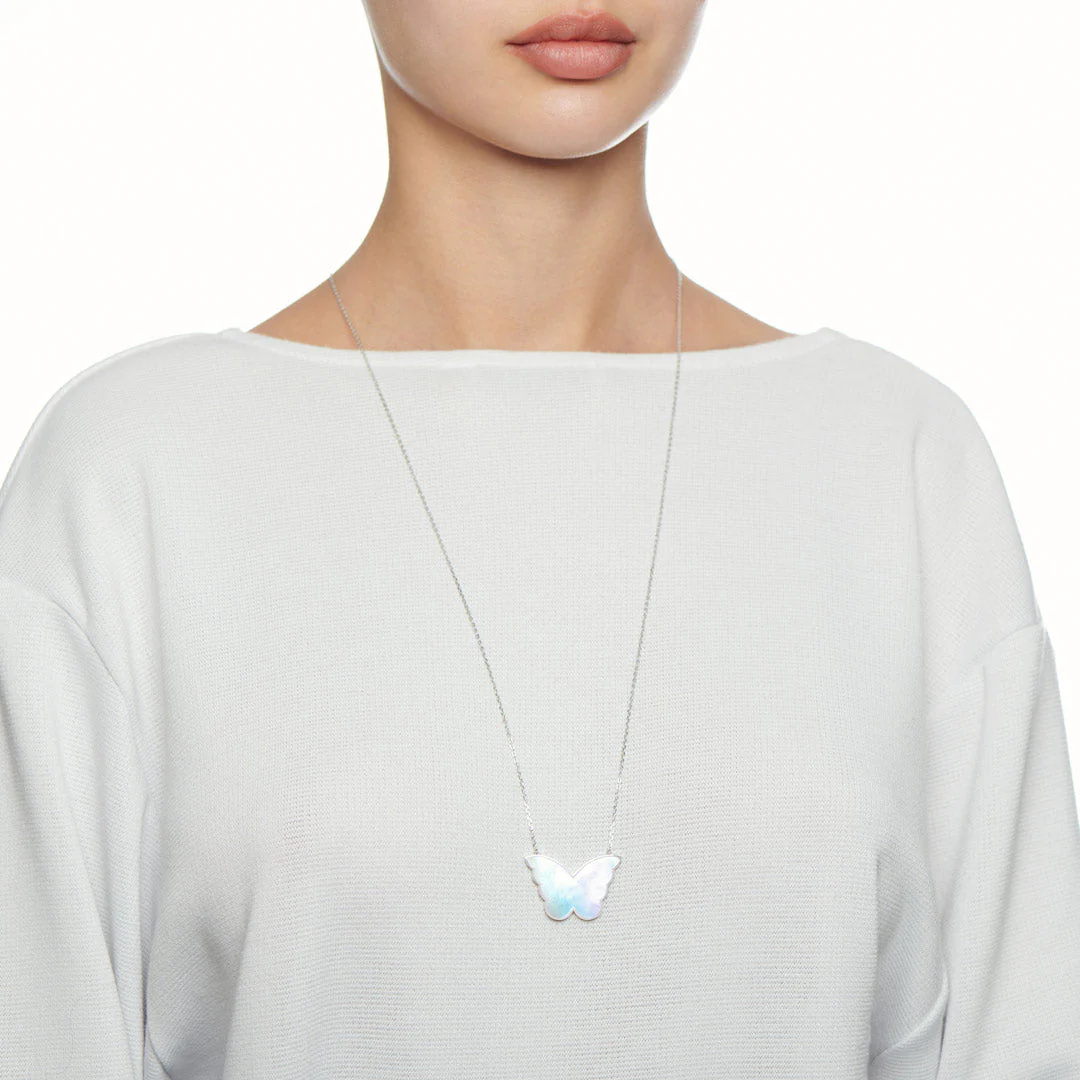 Classic Butterfly White Gold Diamond Reversible Large Necklace - Image 6