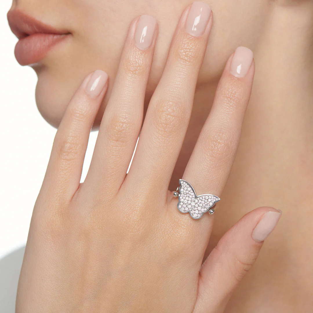 Classic Butterfly White Gold Diamond Reversible Large Ring - Image 5