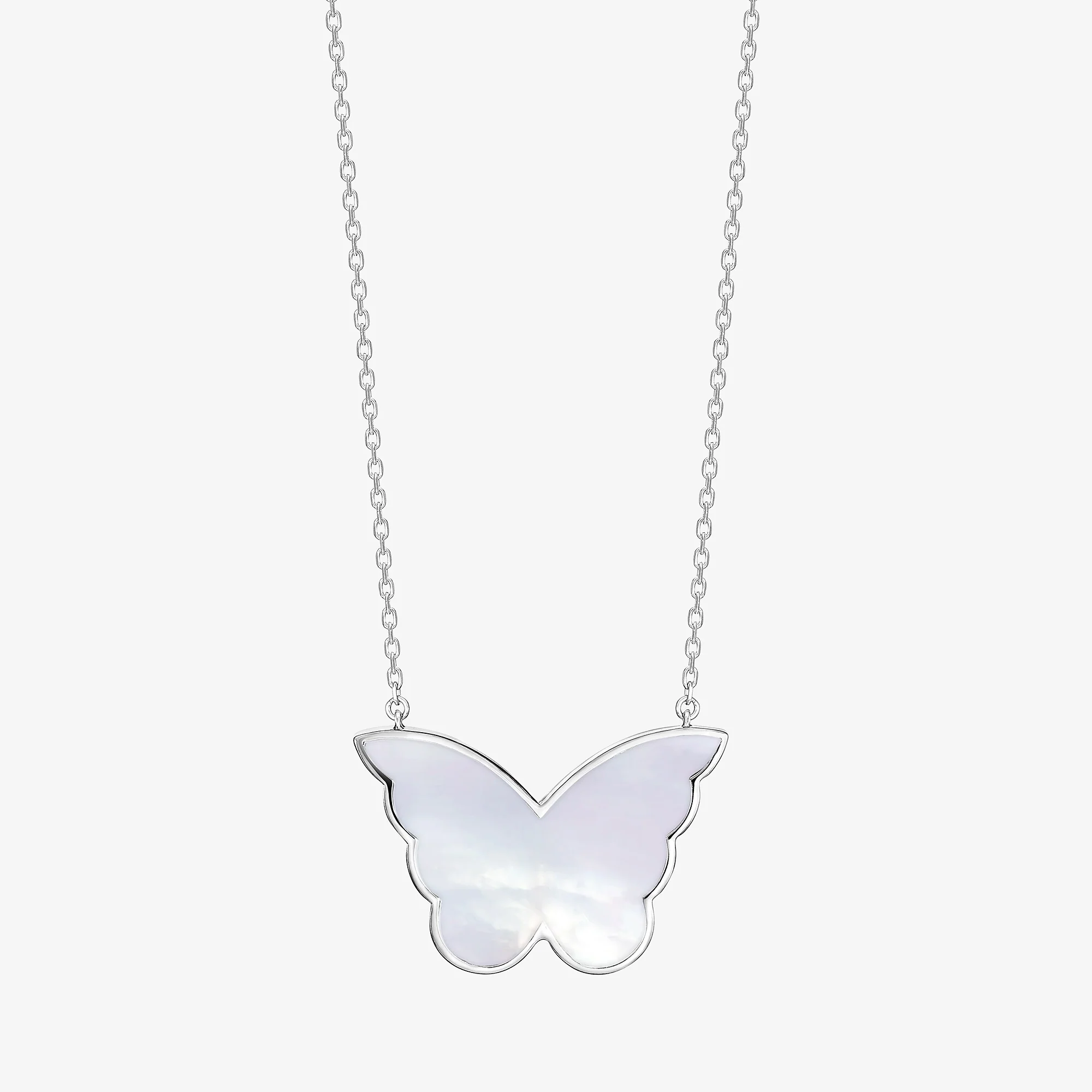 Classic Butterfly White Gold Diamond Reversible Medium Necklace - Image 2
