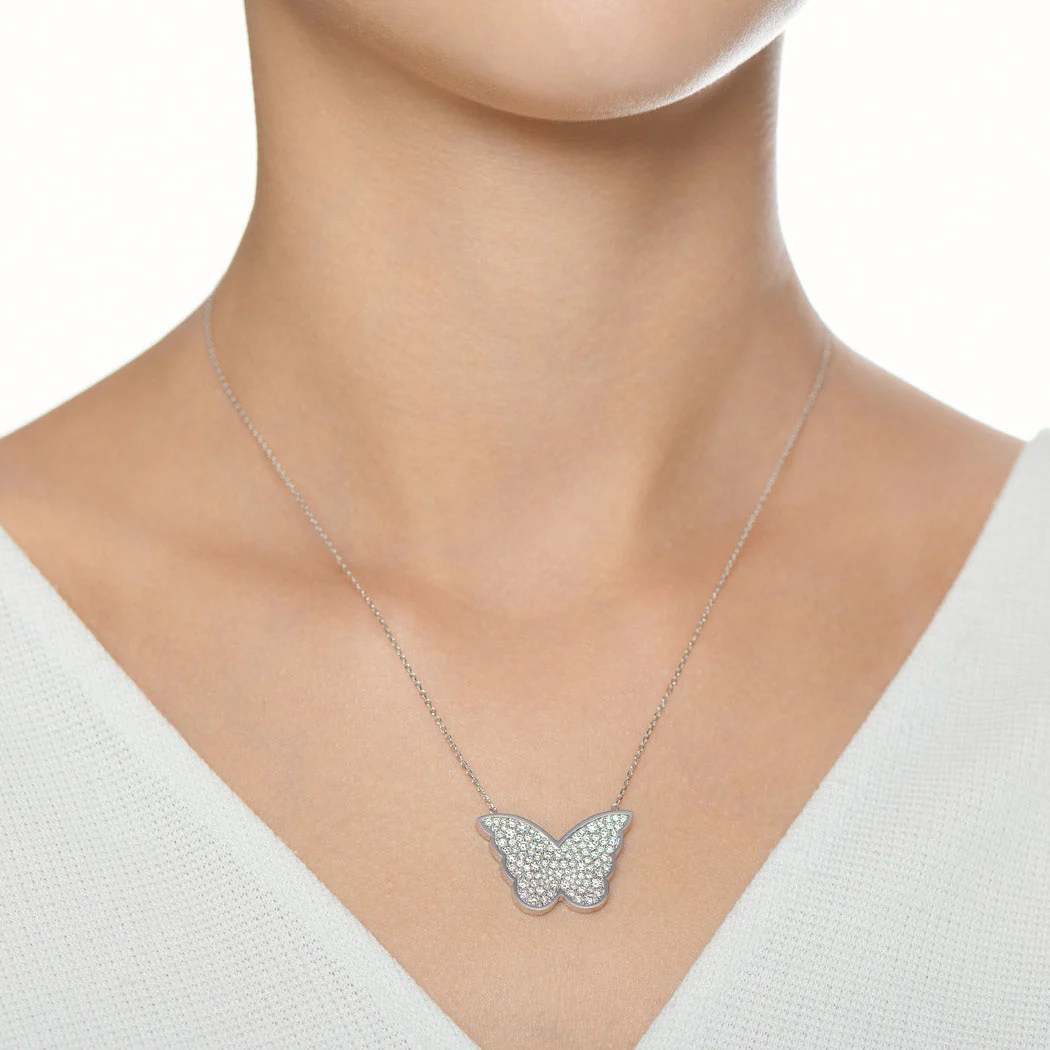 Classic Butterfly White Gold Diamond Reversible Medium Necklace - Image 5