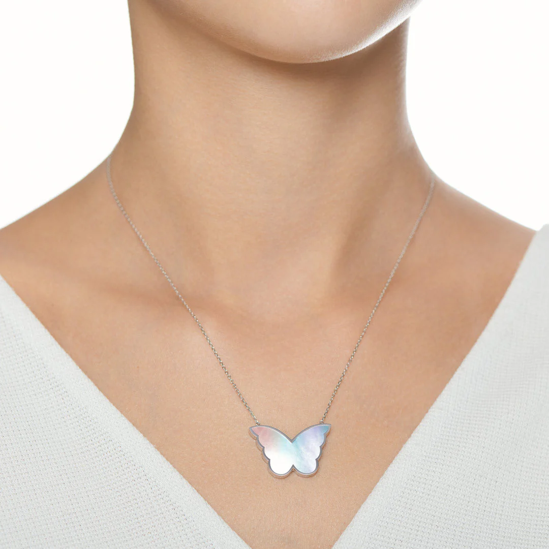 Classic Butterfly White Gold Diamond Reversible Medium Necklace - Image 6