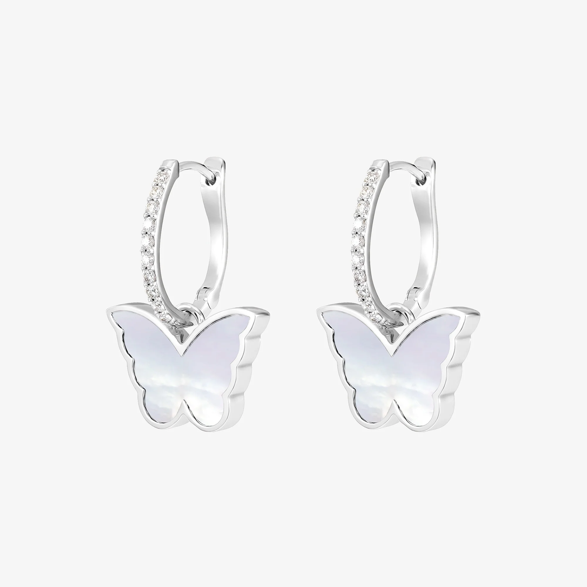 Classic Butterfly White Gold Diamond Reversible Small Earring - Image 2