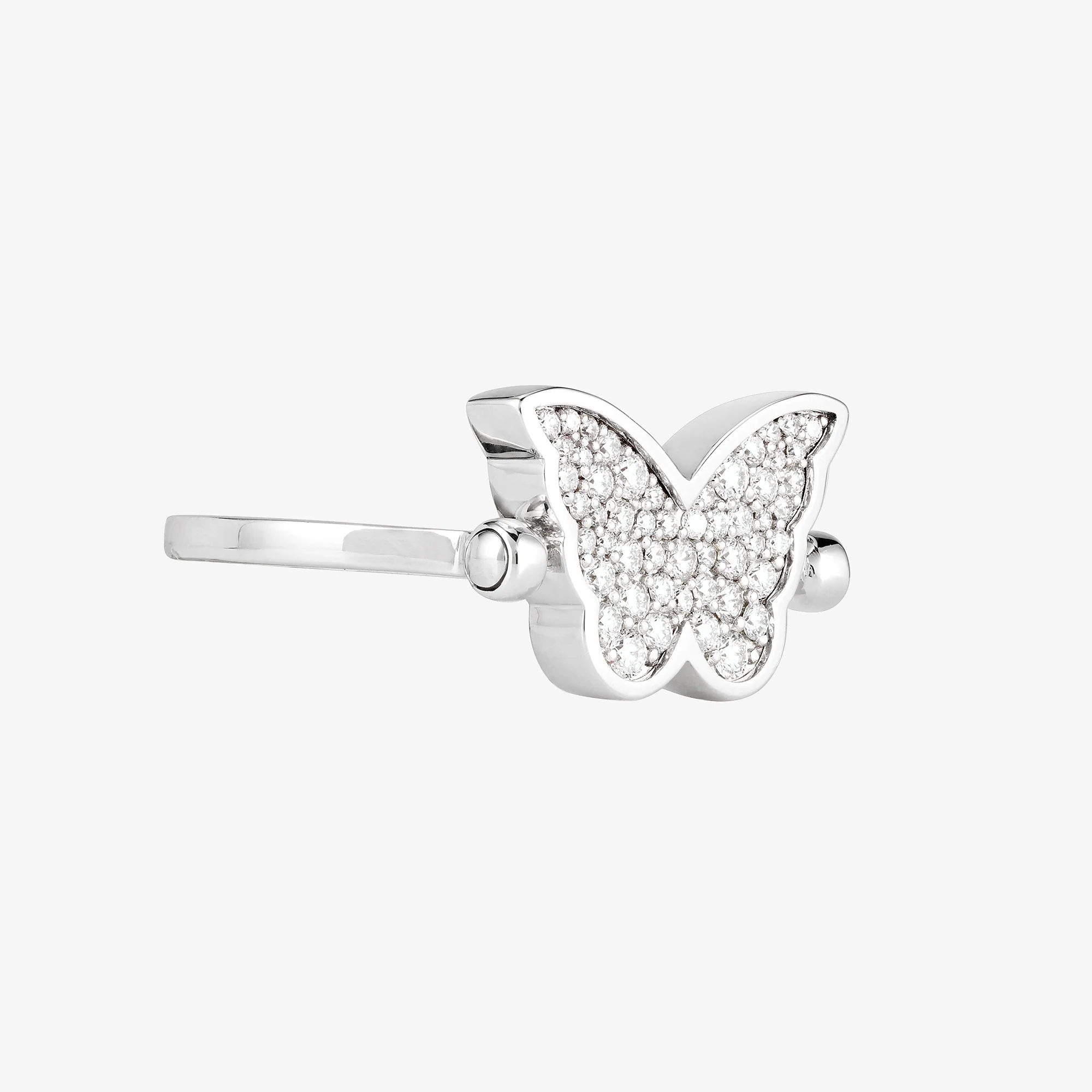 Classic Butterfly White Gold Diamond Reversible Small Ring - Image 3