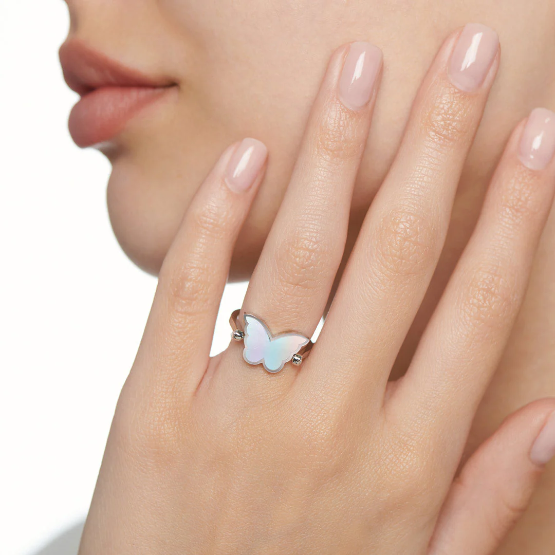 Classic Butterfly White Gold Diamond Reversible Small Ring - Image 6