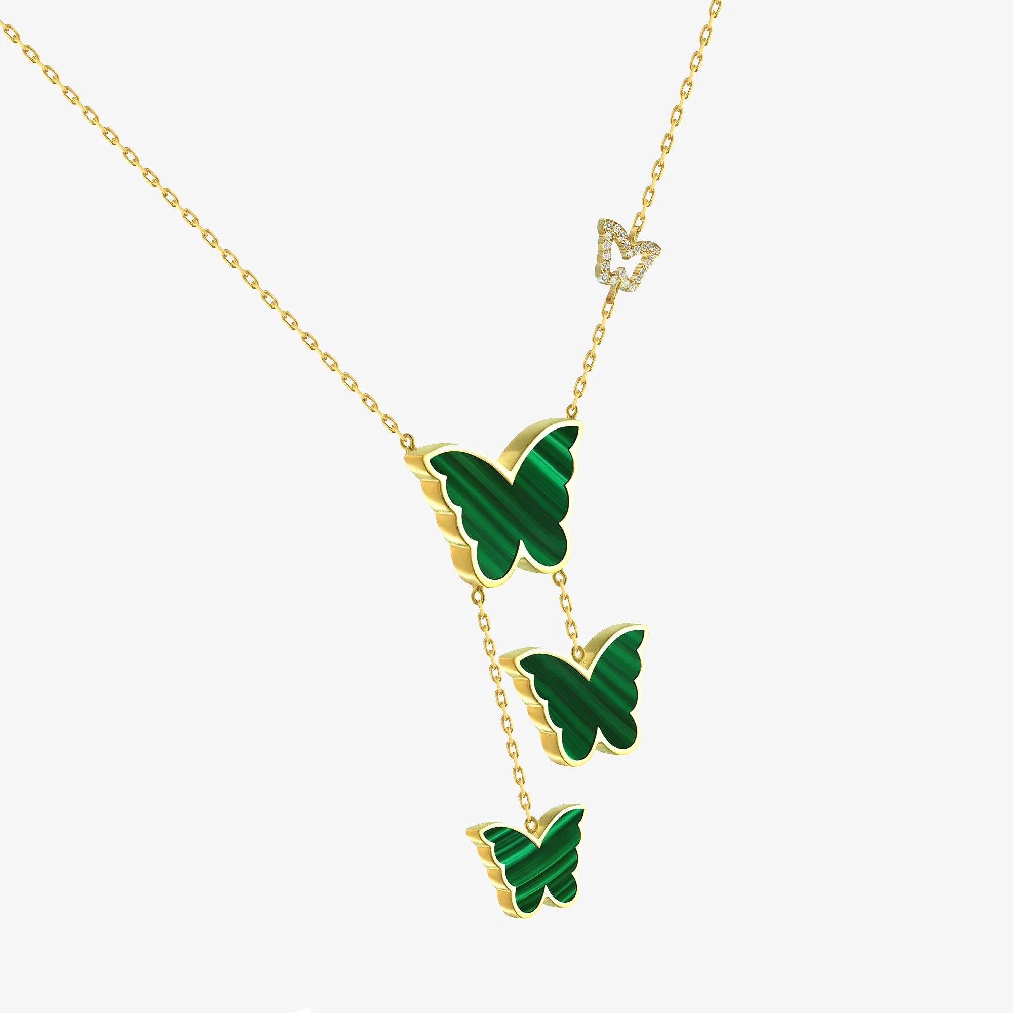 Classic Butterfly Yellow Gold Malachite Dangling Necklace - Image 3