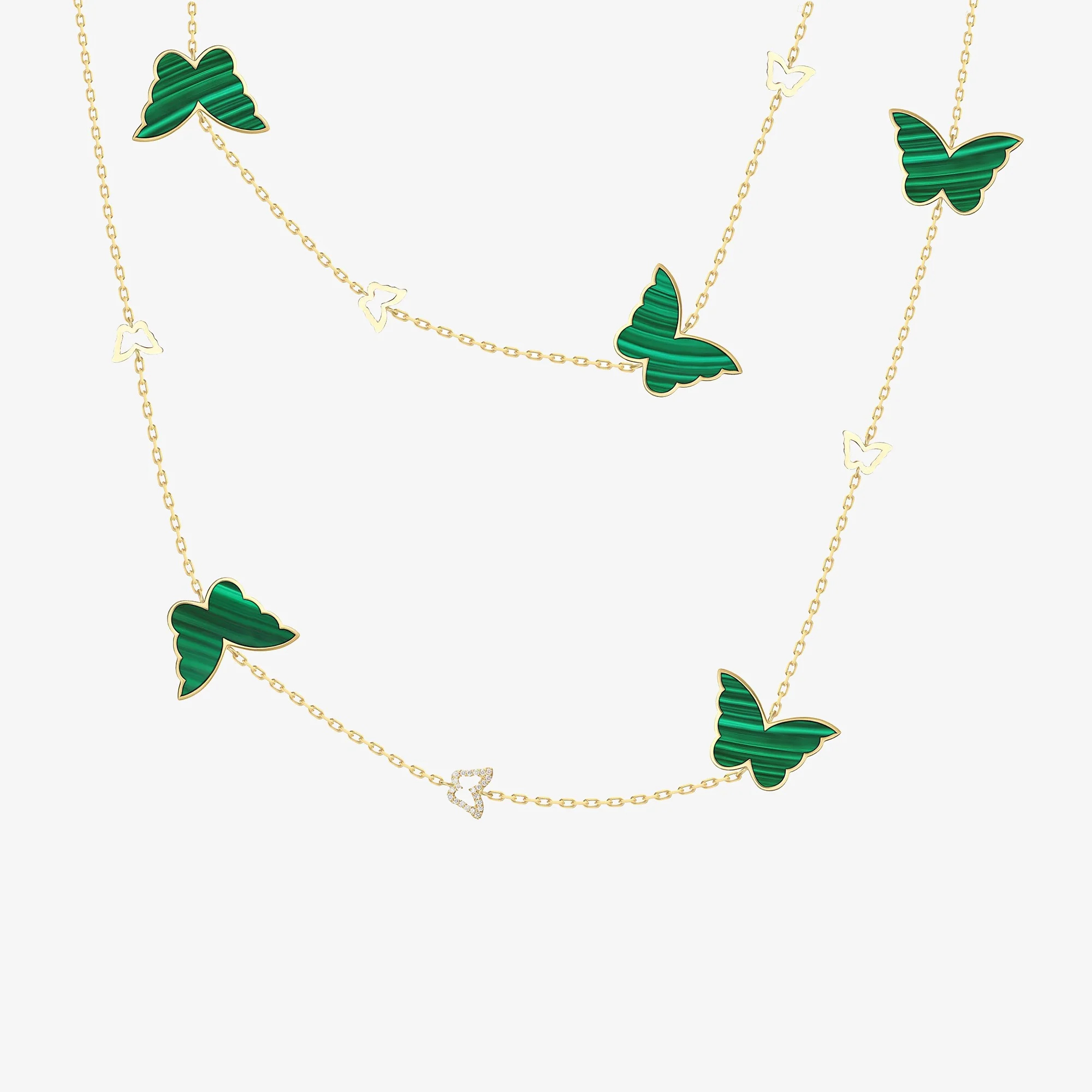 Classic Butterfly Yellow Gold Malachite Sautoir Necklace - Image 3