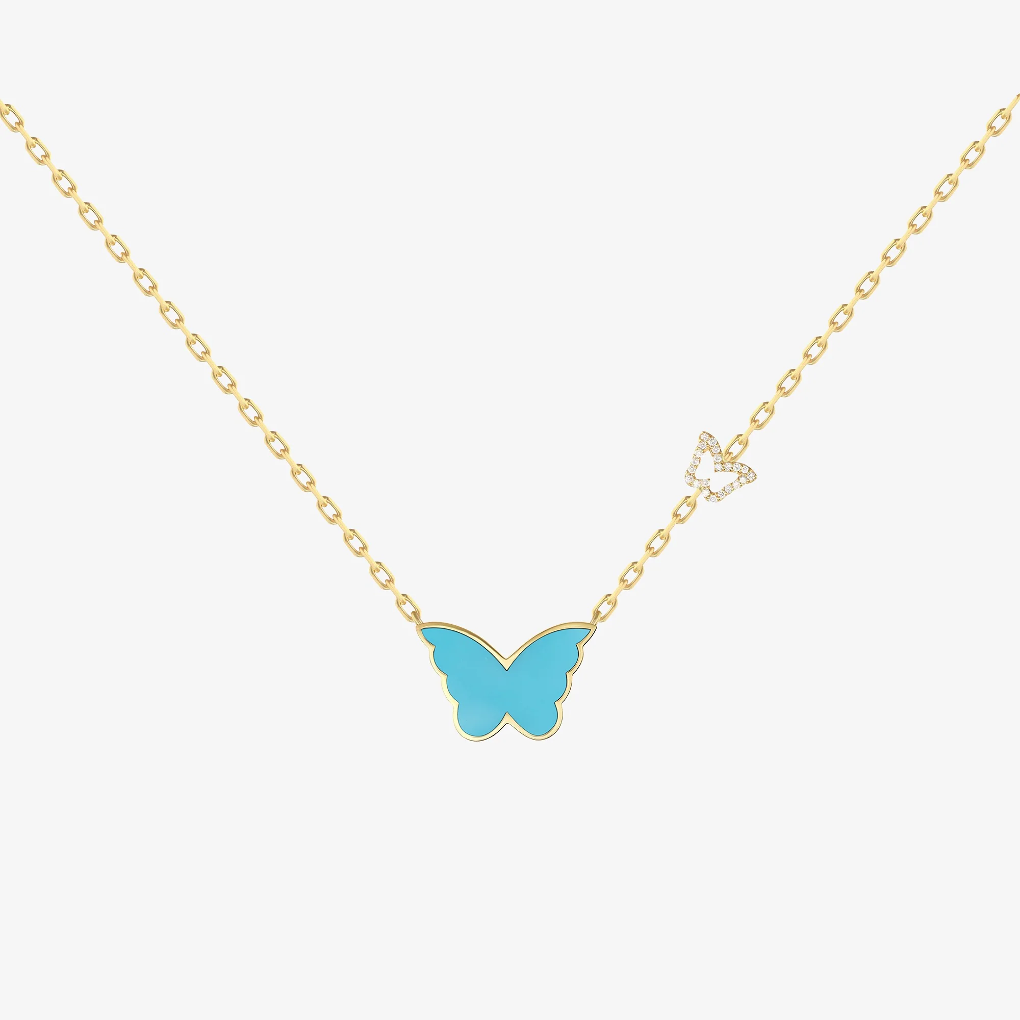 Classic Butterfly Yellow Gold Turquoise Kids Single Necklace